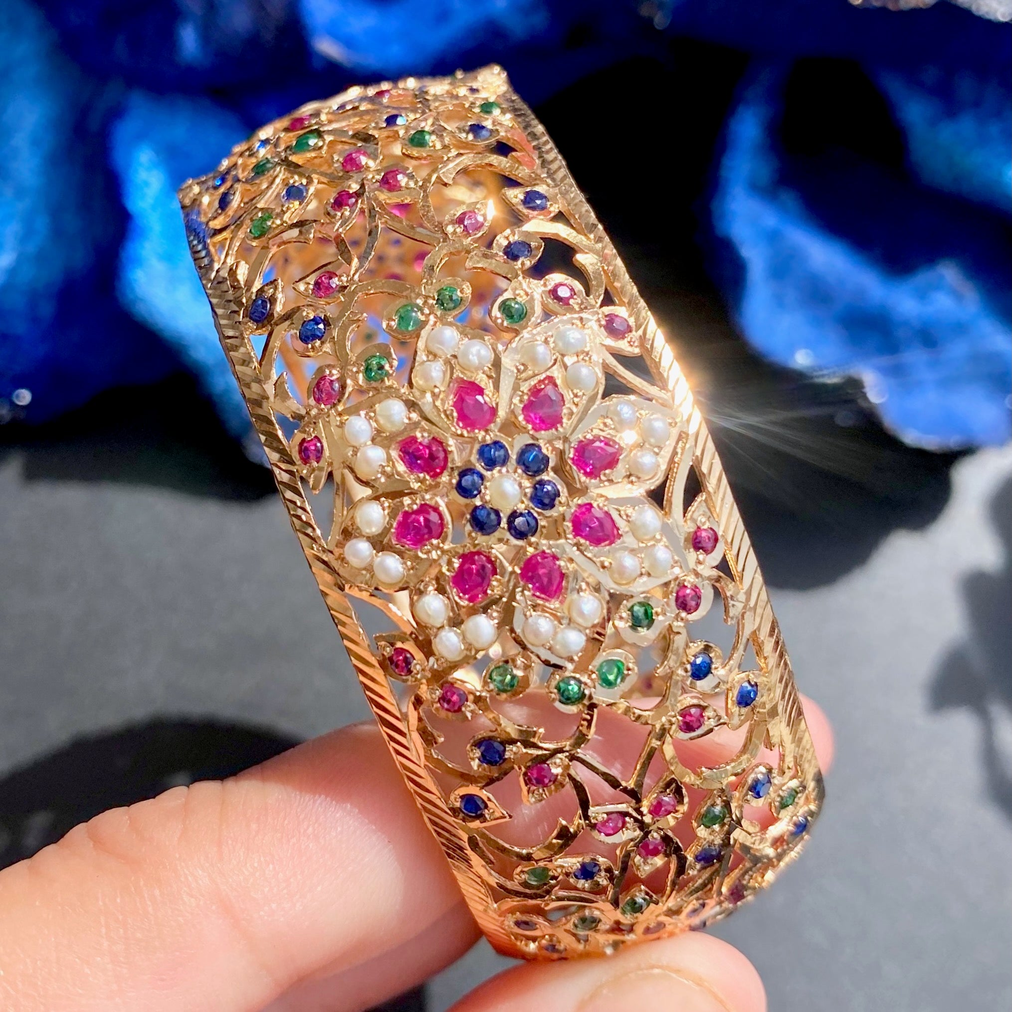 Antique Design Jadau Bangle | Gold Plated on Silver