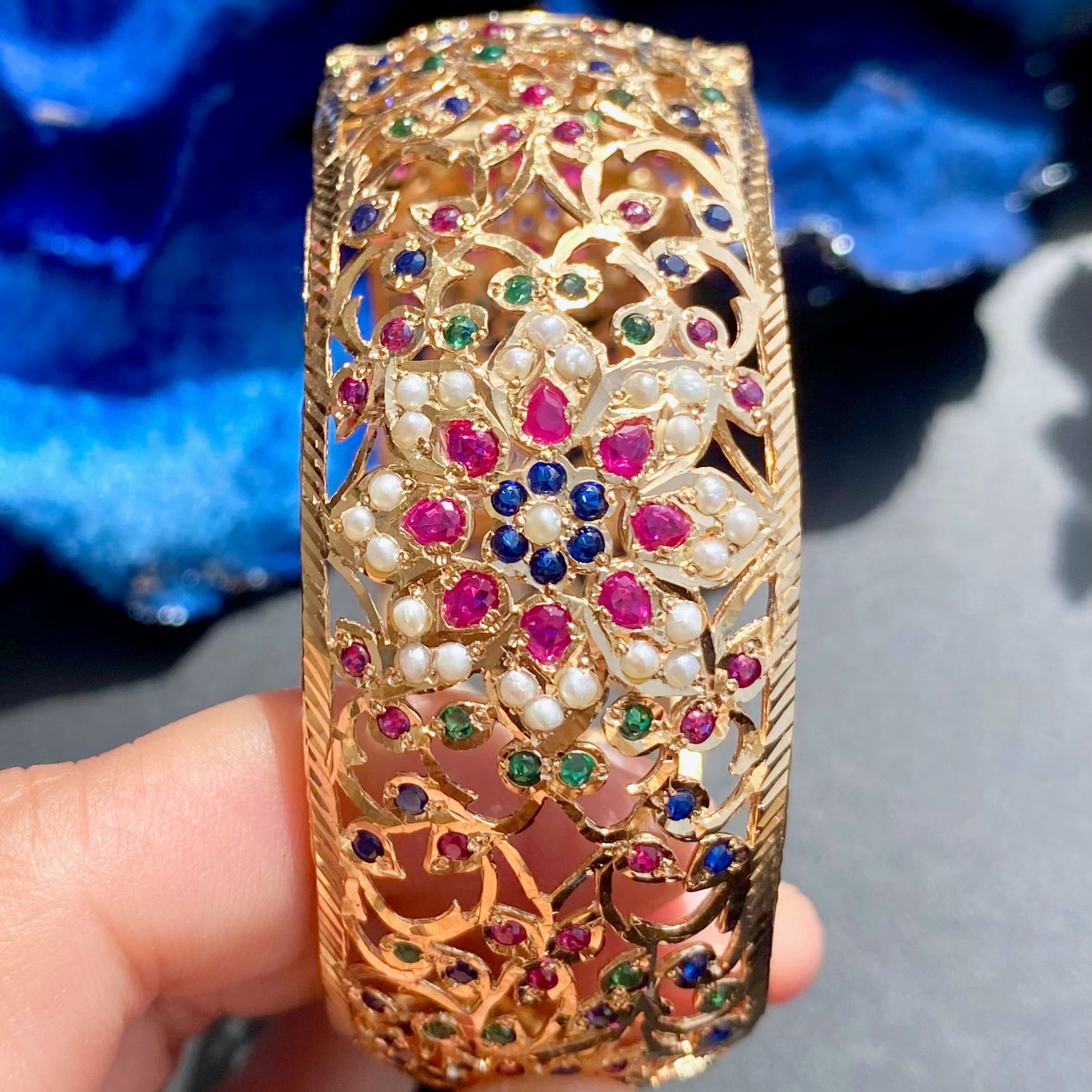 Antique Design Jadau Bangle | Gold Plated on Silver