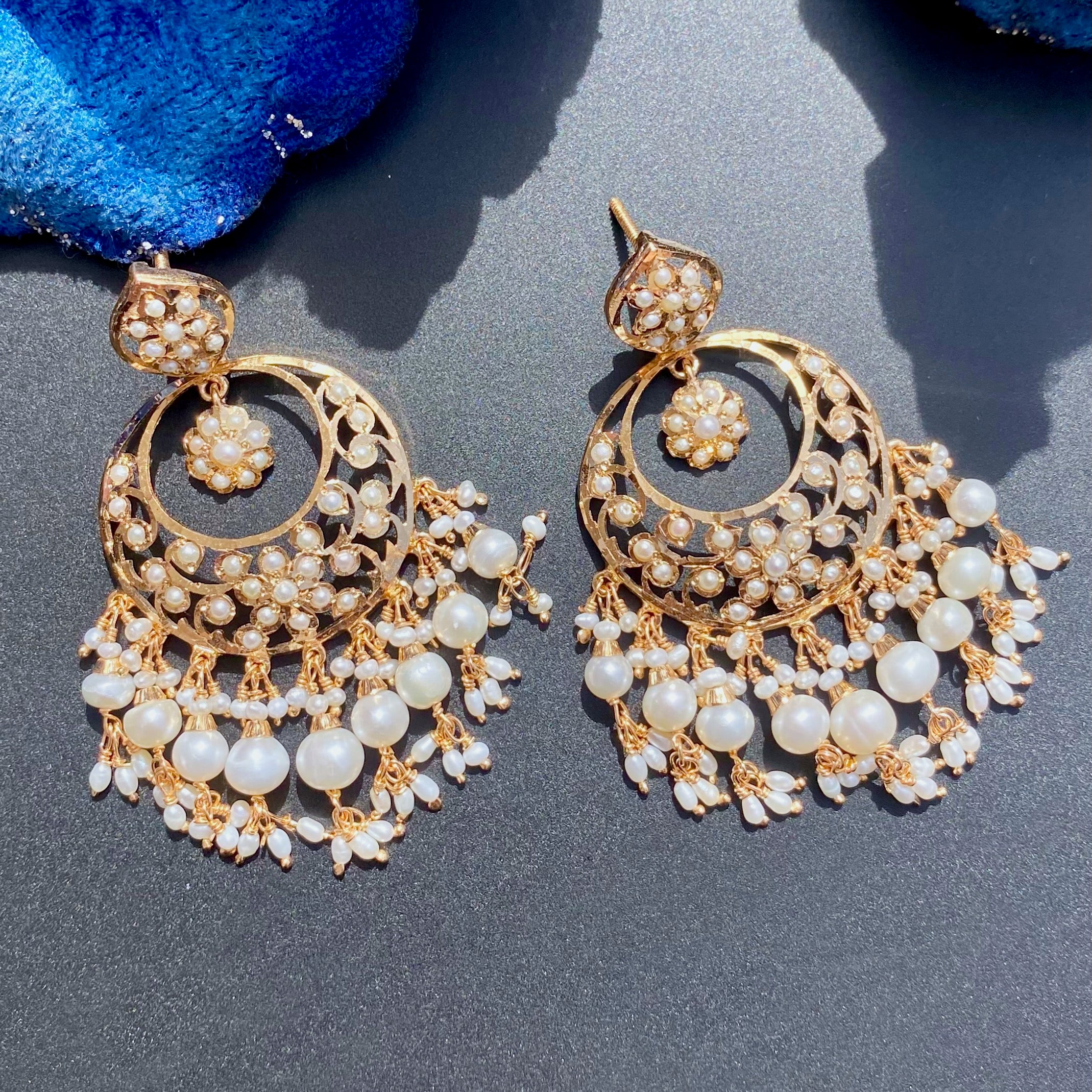 Exquisite Jadau Chandbali Earrings | Freshwater Pearls | Gold Plated on Silver ER 490