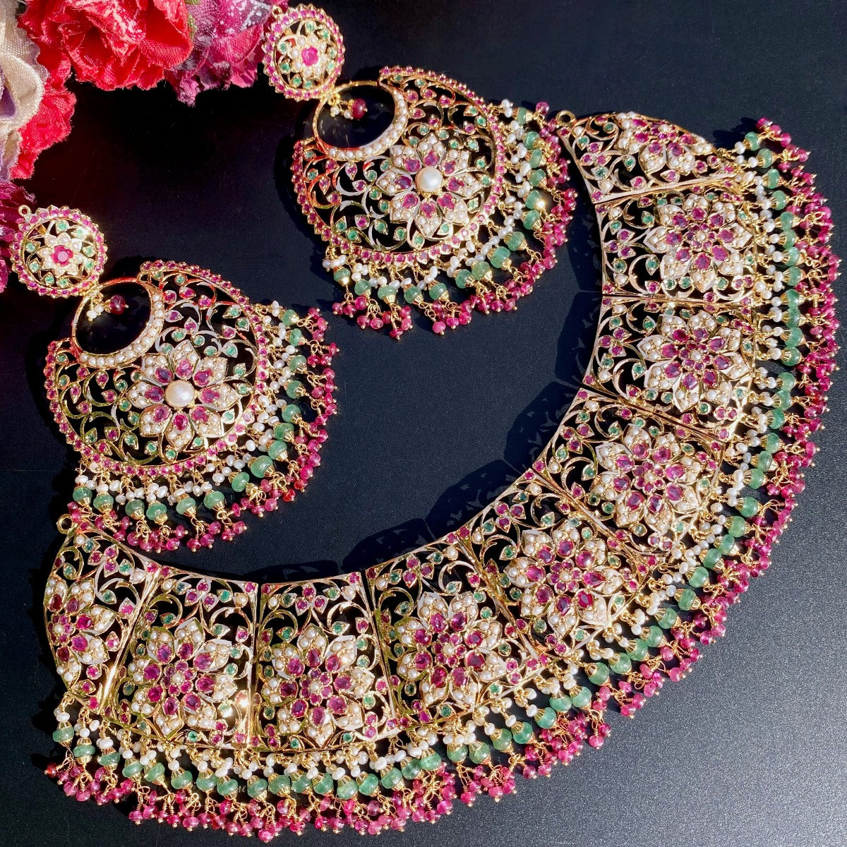 Pink jewellery online set for bride