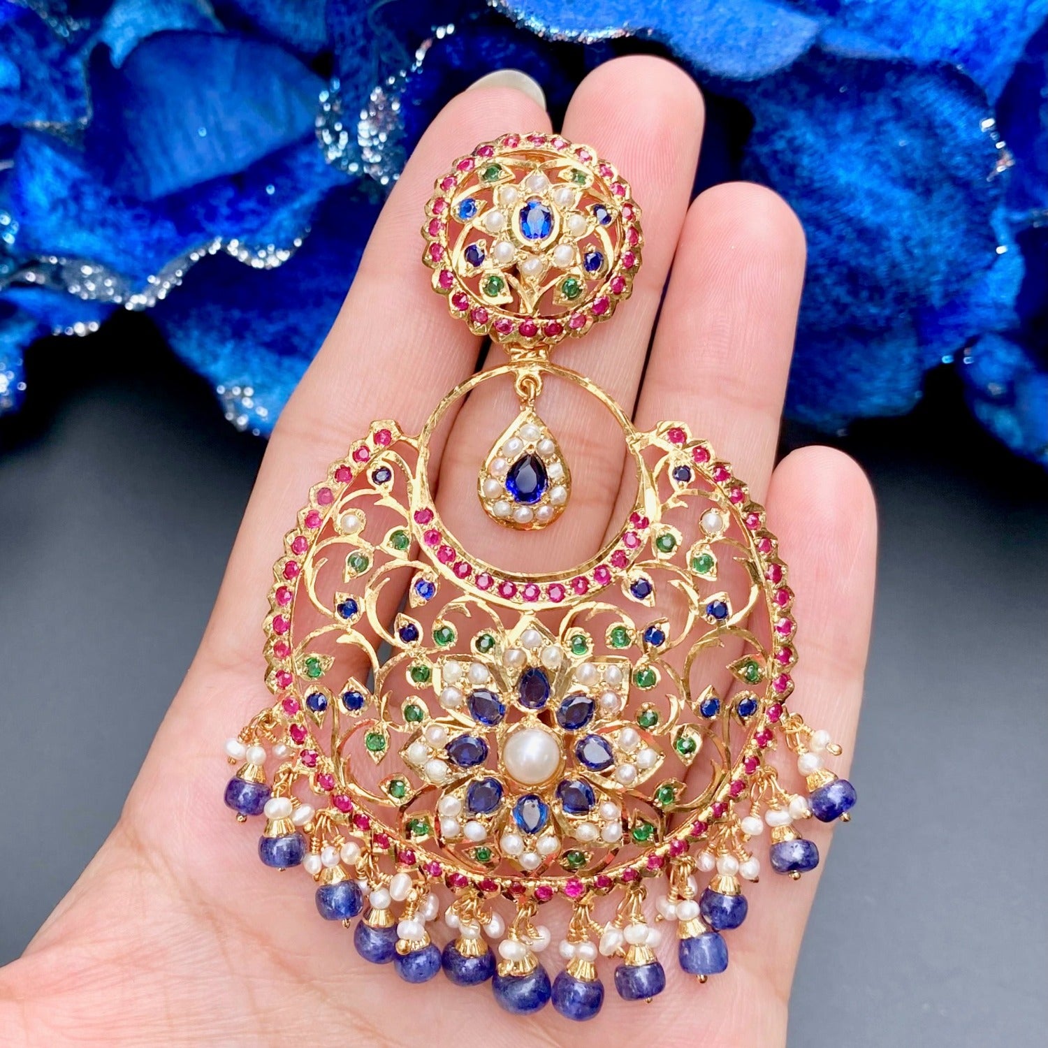 Statement Chandbali Earrings | Gold Polished Sterling Silver | Rudradhan ER 494