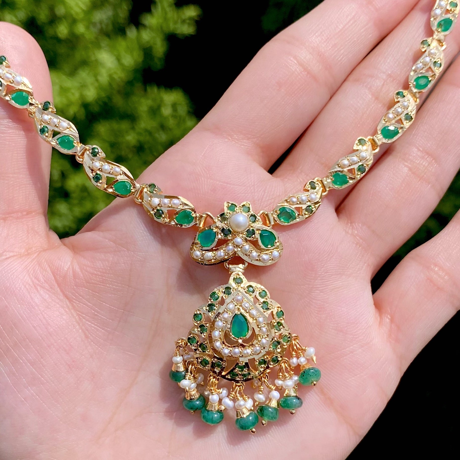 Gold Plated Emerald Green Necklace Set | Sterling Silver NS 378A