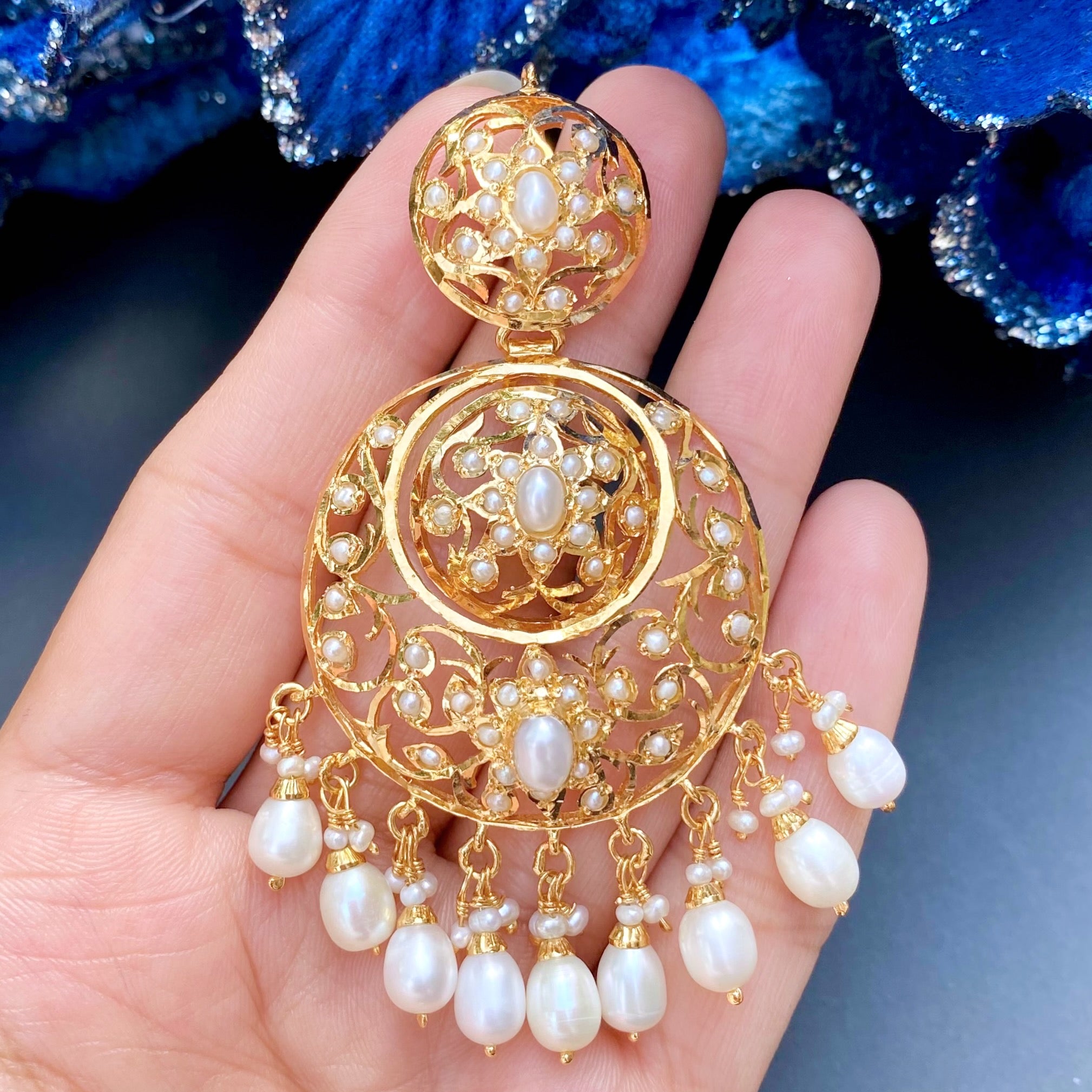 chand bali earrings pearls