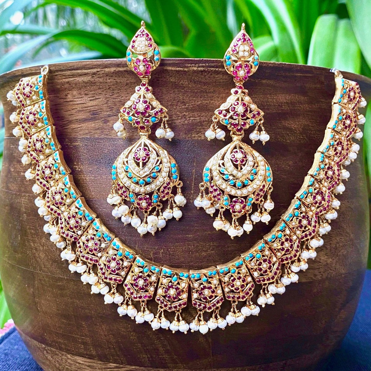 pakistani jadau choker set with rubies and feroza