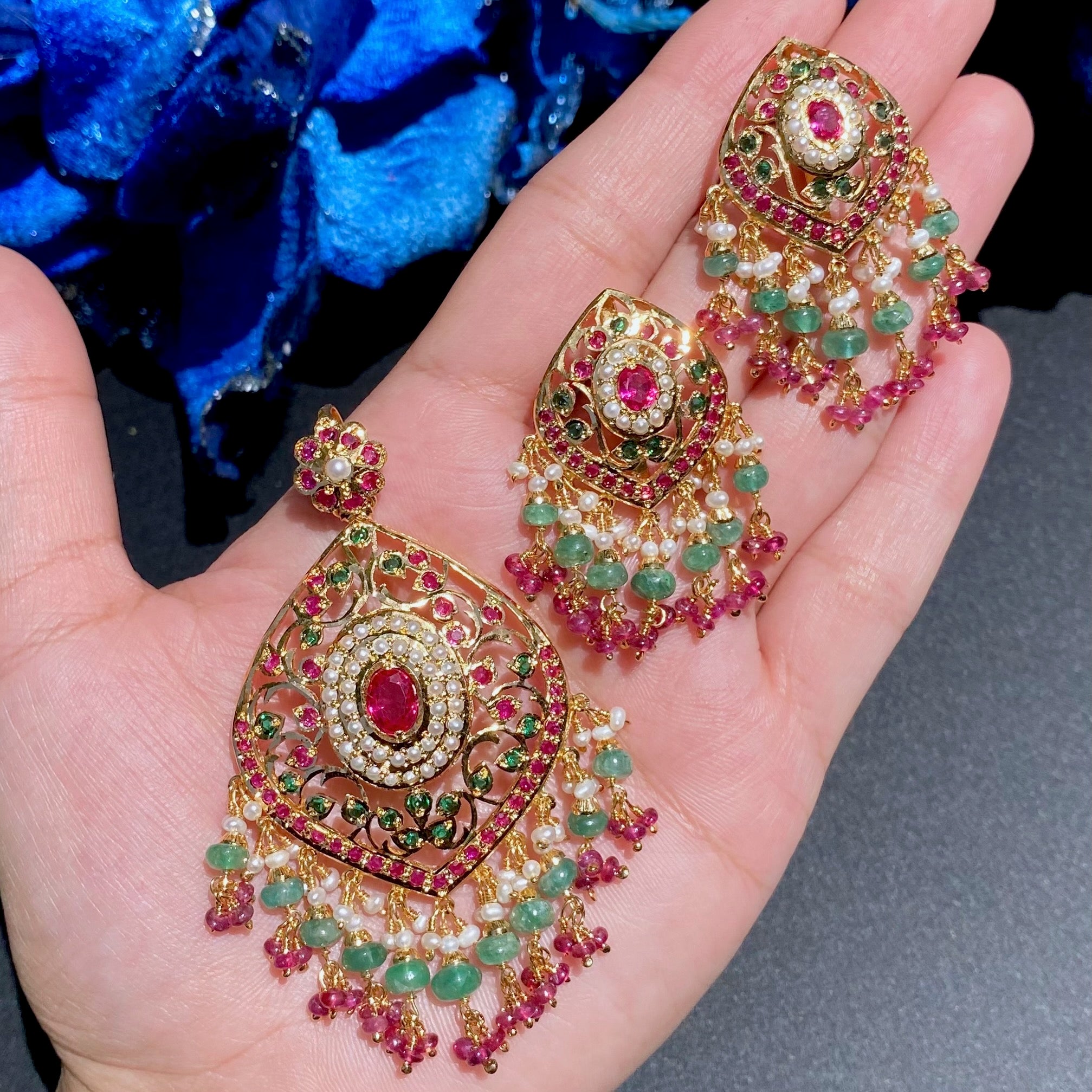jadau pendant earrings set gold plated