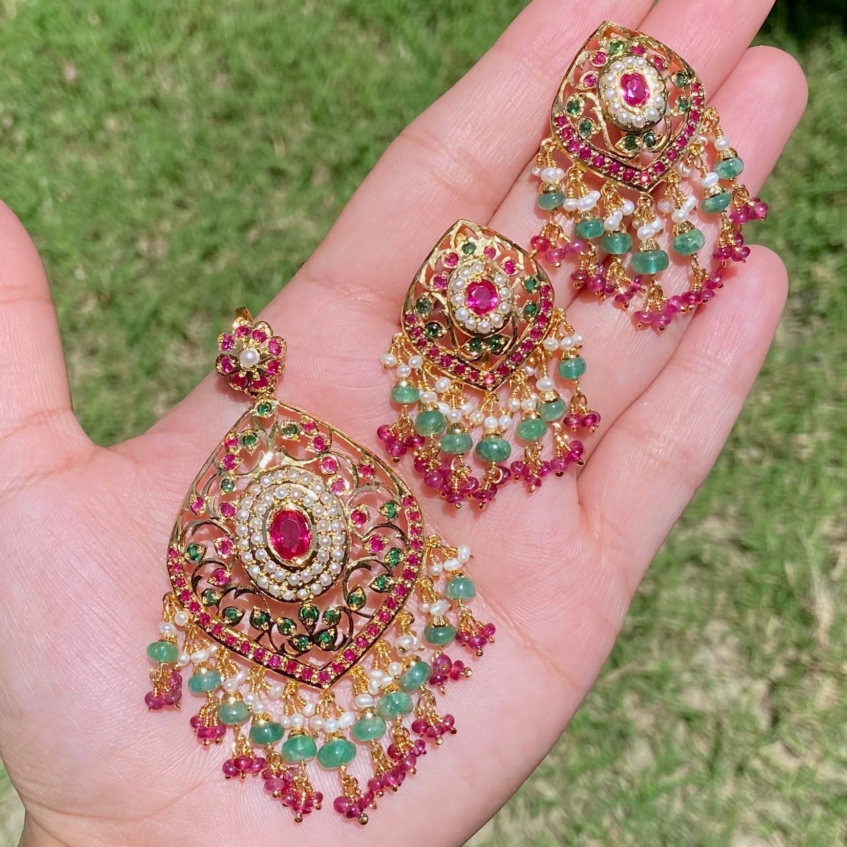 jadau pendant earrings set gold plated