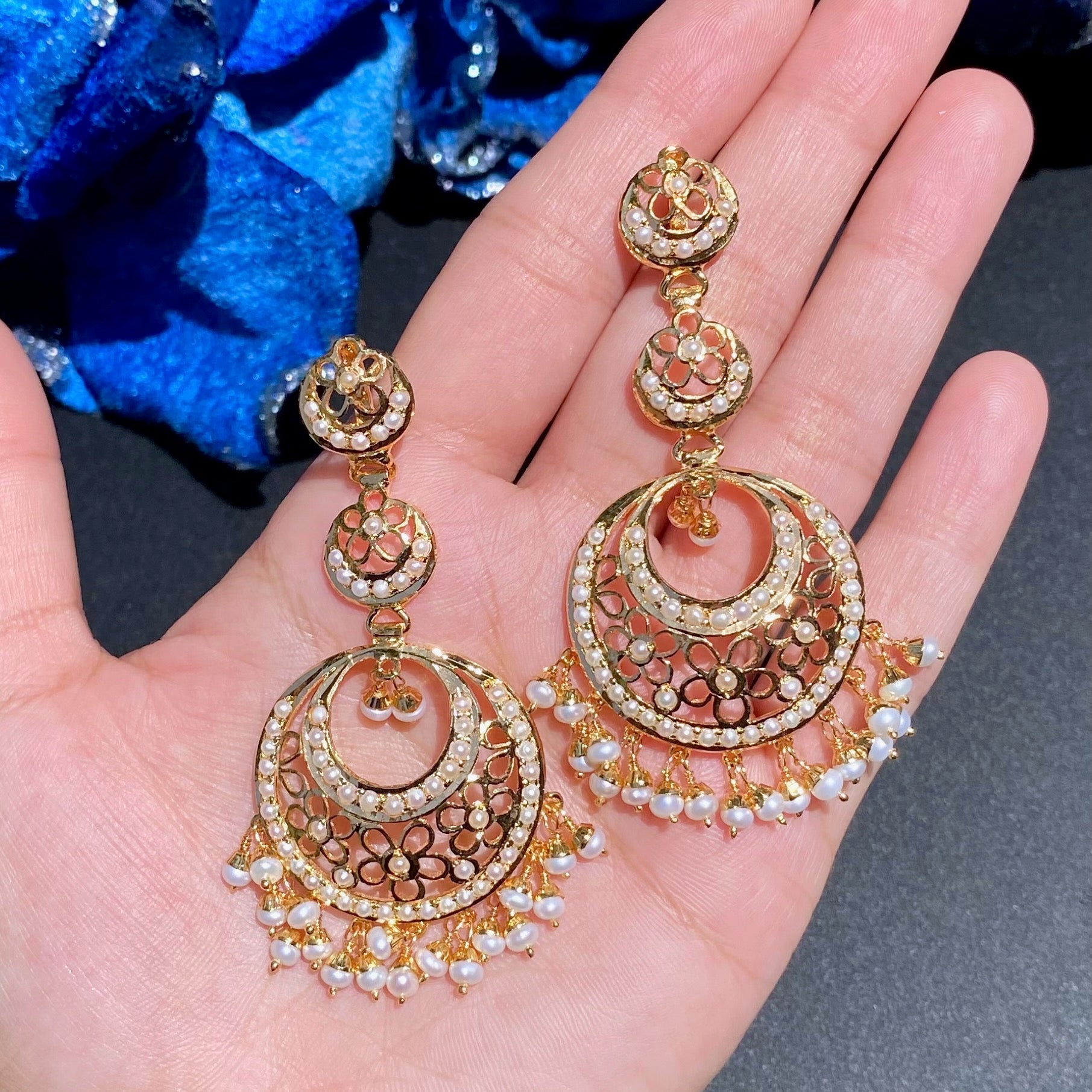 Long Pearl Chandbali | Jaali Earrings Design | Contemporary Design ER 619