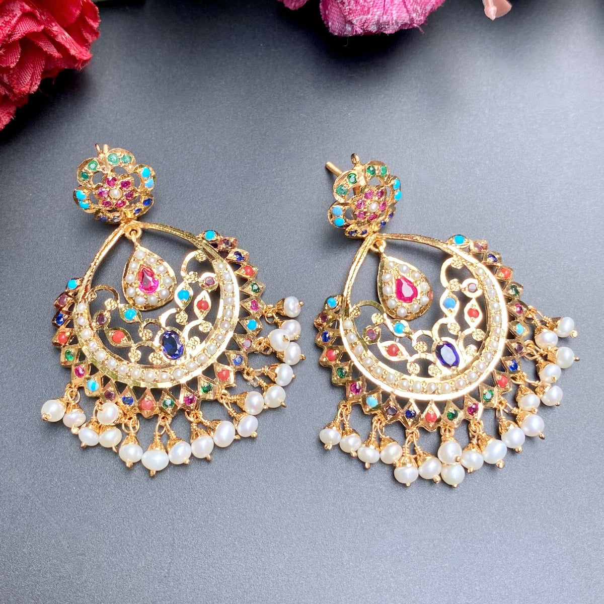 navratna chandbali earrings