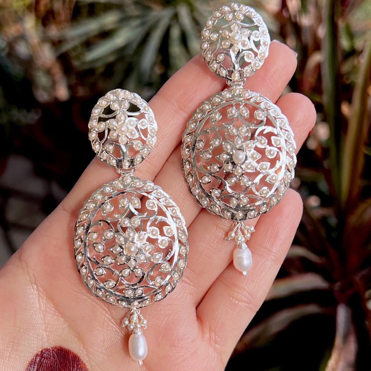 bohemian statement earrings with pearls