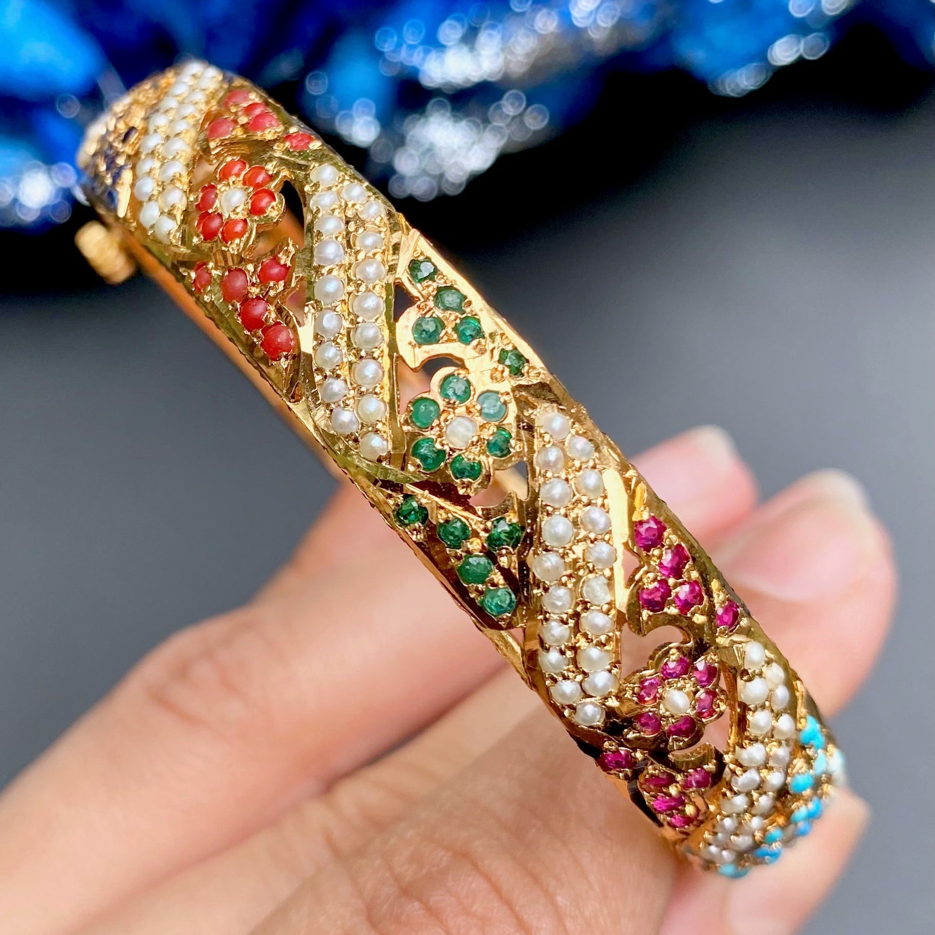 Navratna Jadau Bangle Intricately Handcrafted Indian Jewellery BG 083