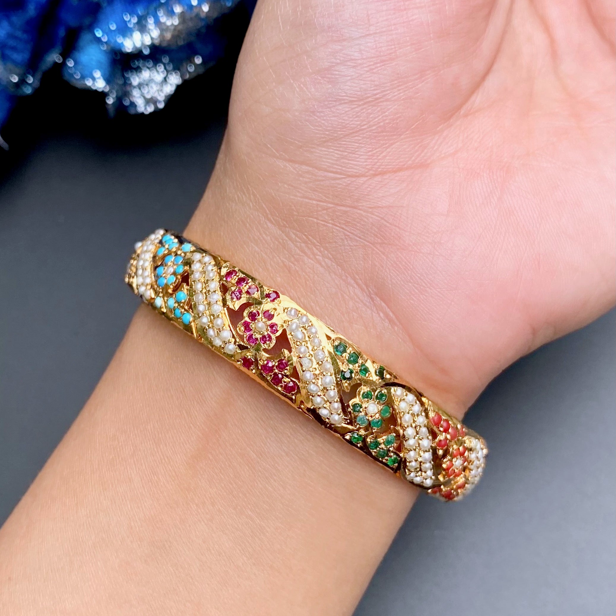 gold plated navratna kada