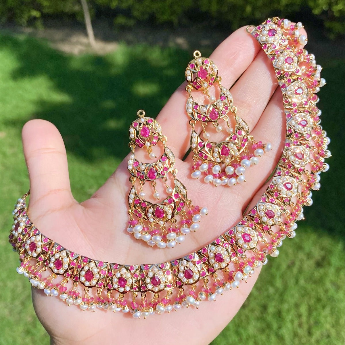 real gold ruby necklace set in usa