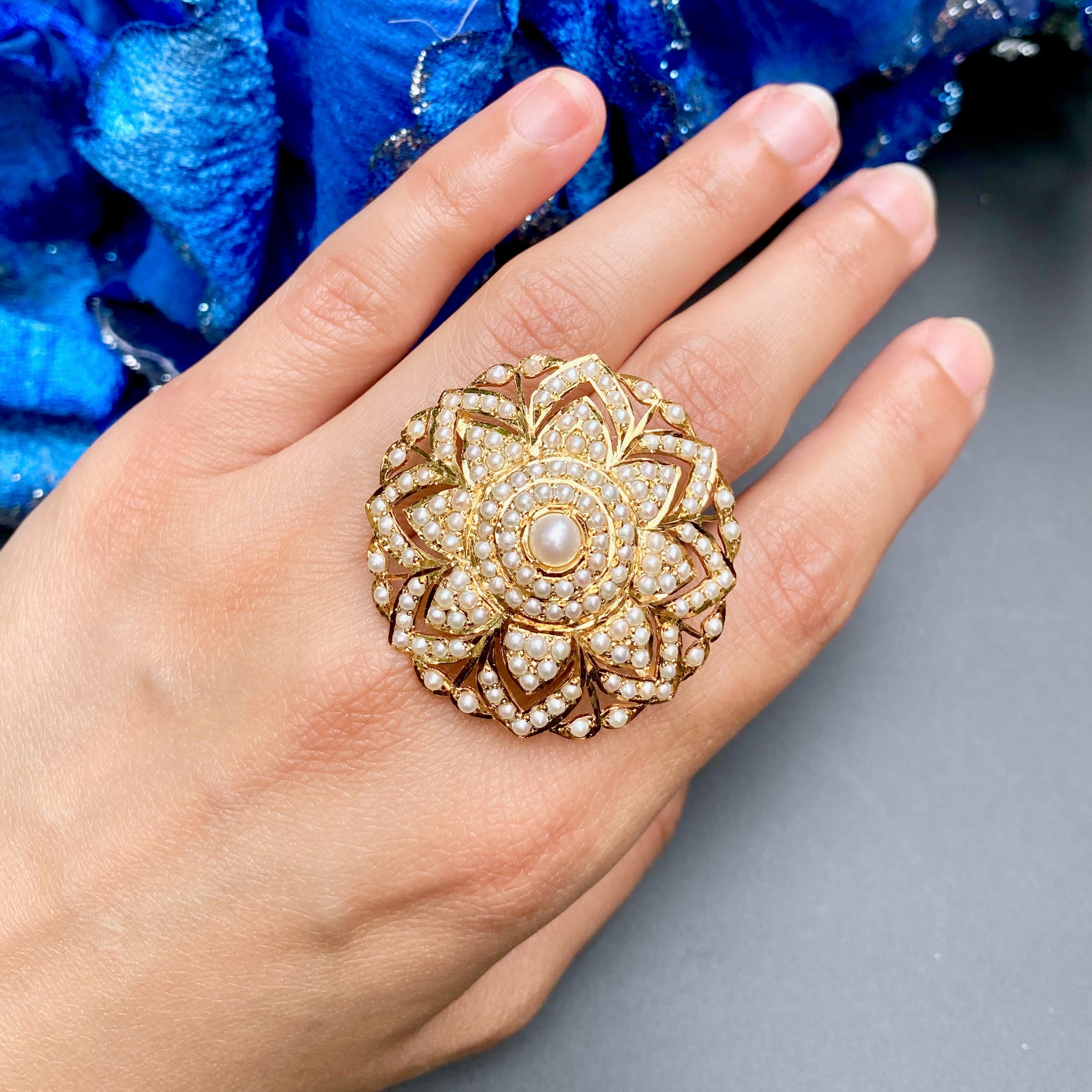 gold plated pearl ring on silver