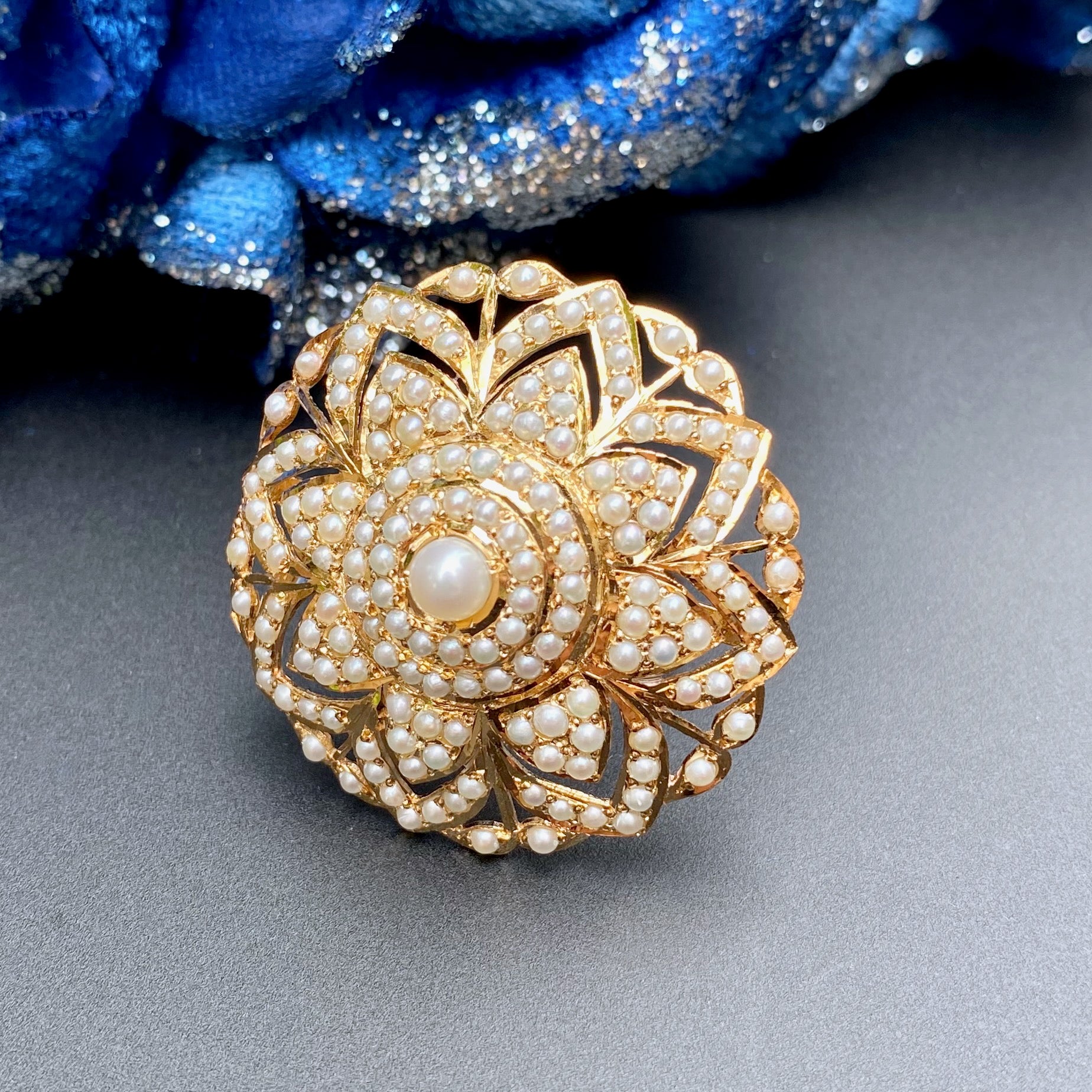 gold plated pearl ring on silver