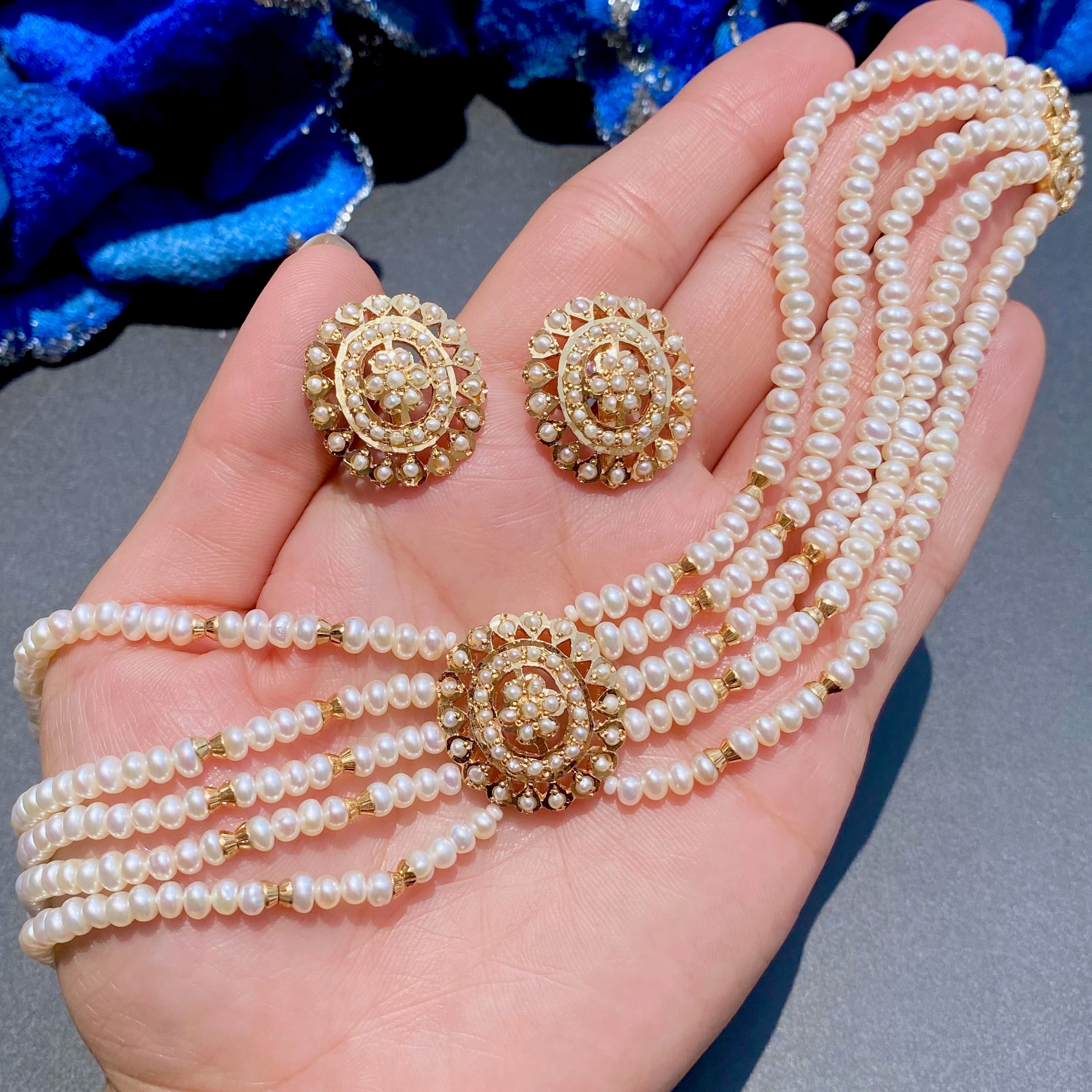 గోల్డ్ ప్లేటెడ్ పెర్ల్ చోకర్ సెట్ | మినిమలిస్ట్ చోకర్ డిజైన్ NS 162