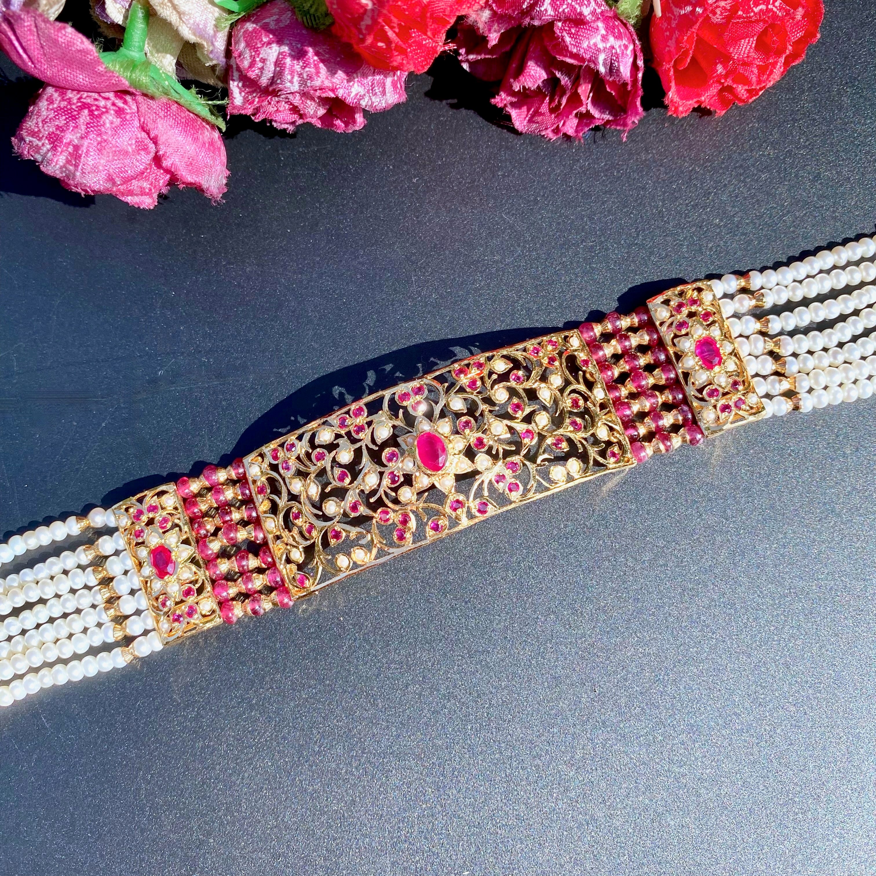 ruby pearl choker necklace gold plated silver