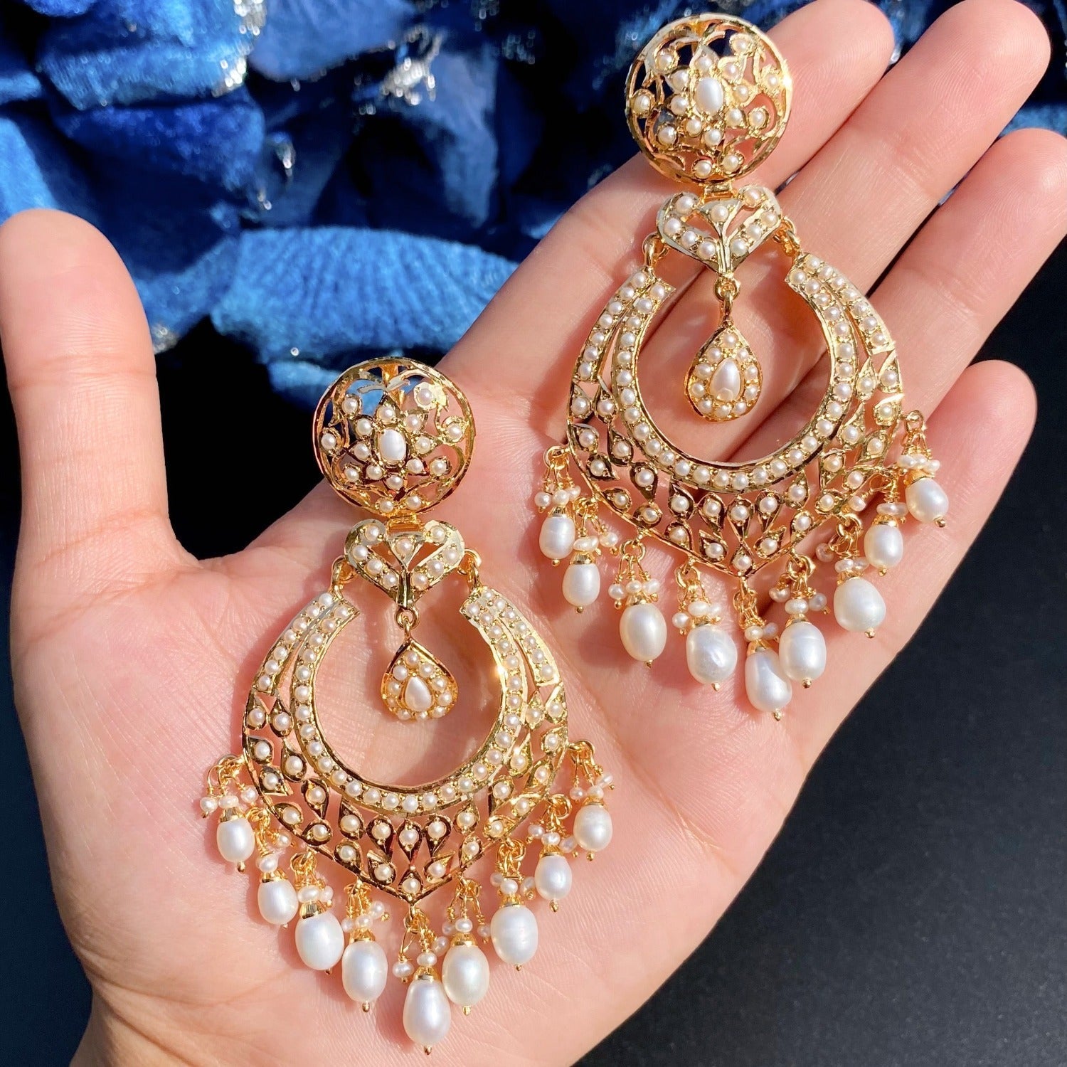 Pearl Chandbali Earrings Statement Danglers Unique Design