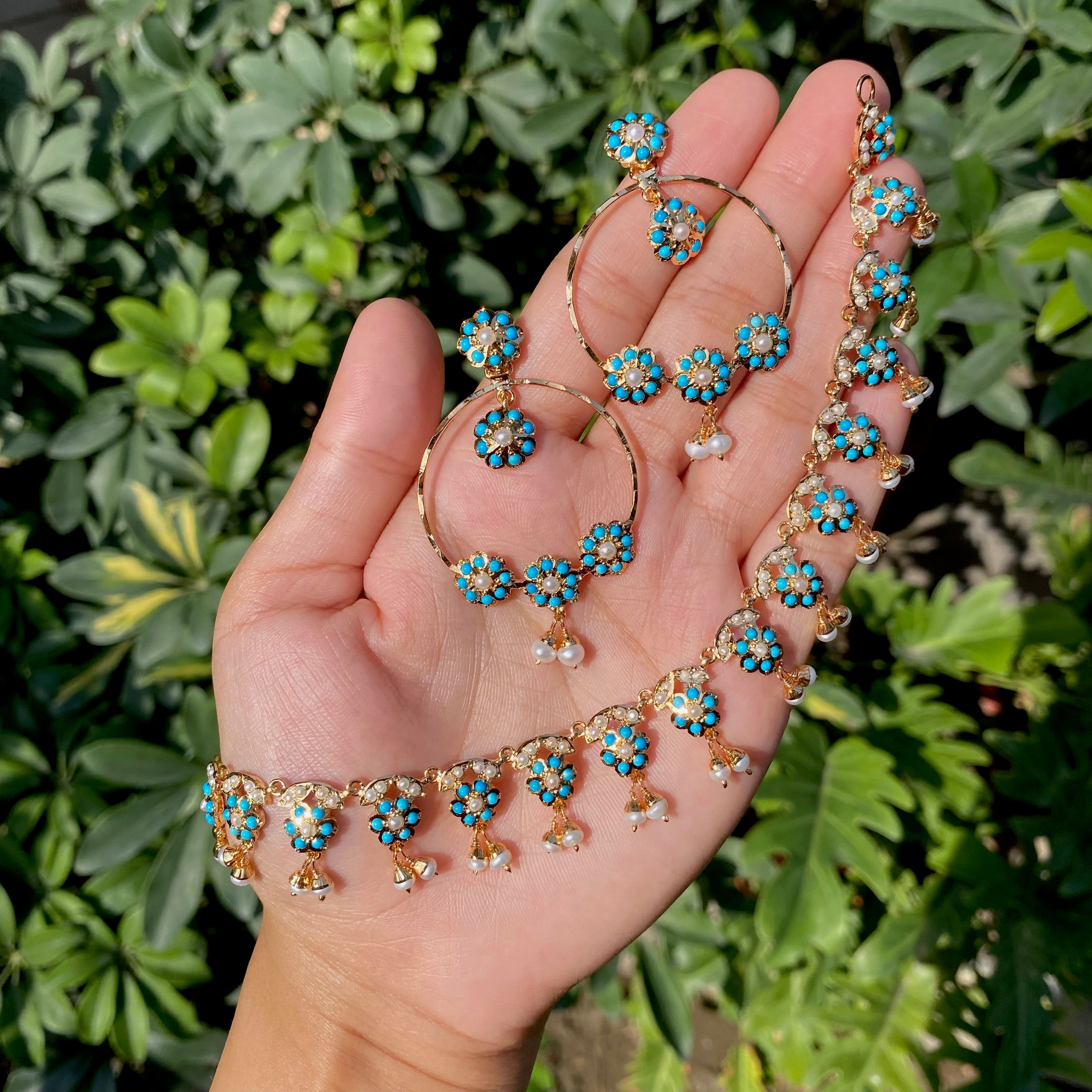 dainty pearl firoza necklace set