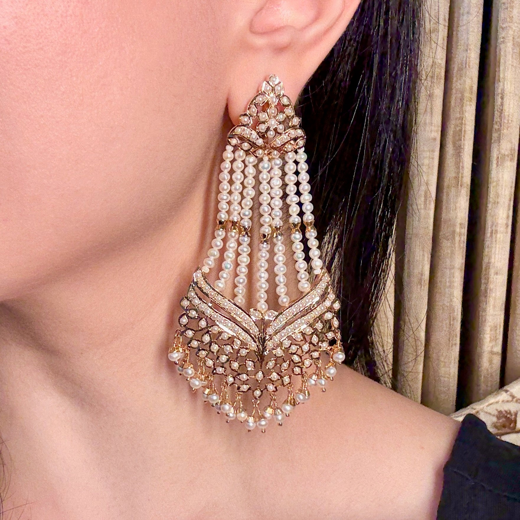 Classic Jhummer Style Pearl Earrings | Gold Plated Traditional Indian Earrings ER 593