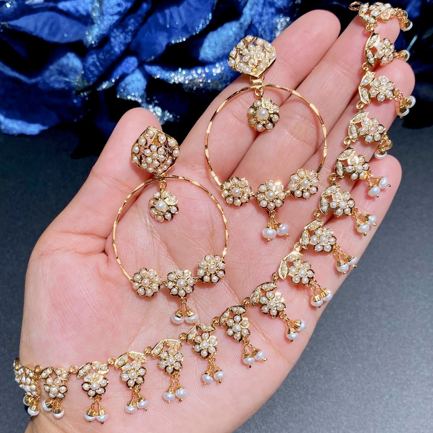 elegant pearl necklace with chandbali