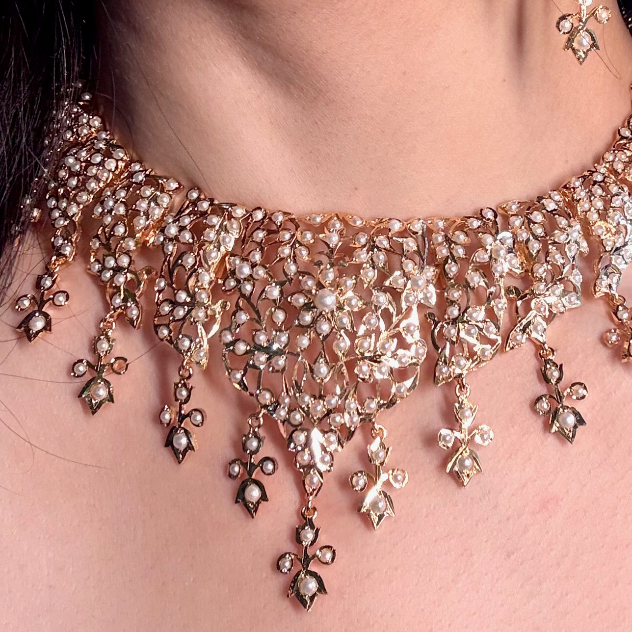 Unique Pearl Necklace Set | Antique Design | Gold Plated on Silver NS 414