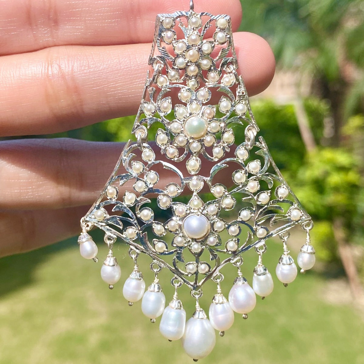 party wear pearl drop earrings on silver