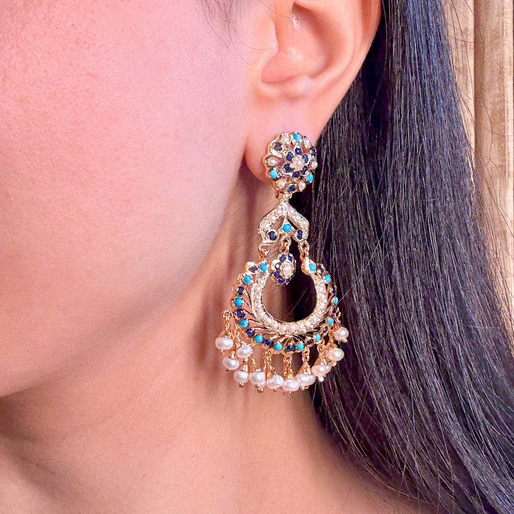 Long Chandbali Earrings for Women | Unique Color Combination | Gold Plated on Silver Base ER 629