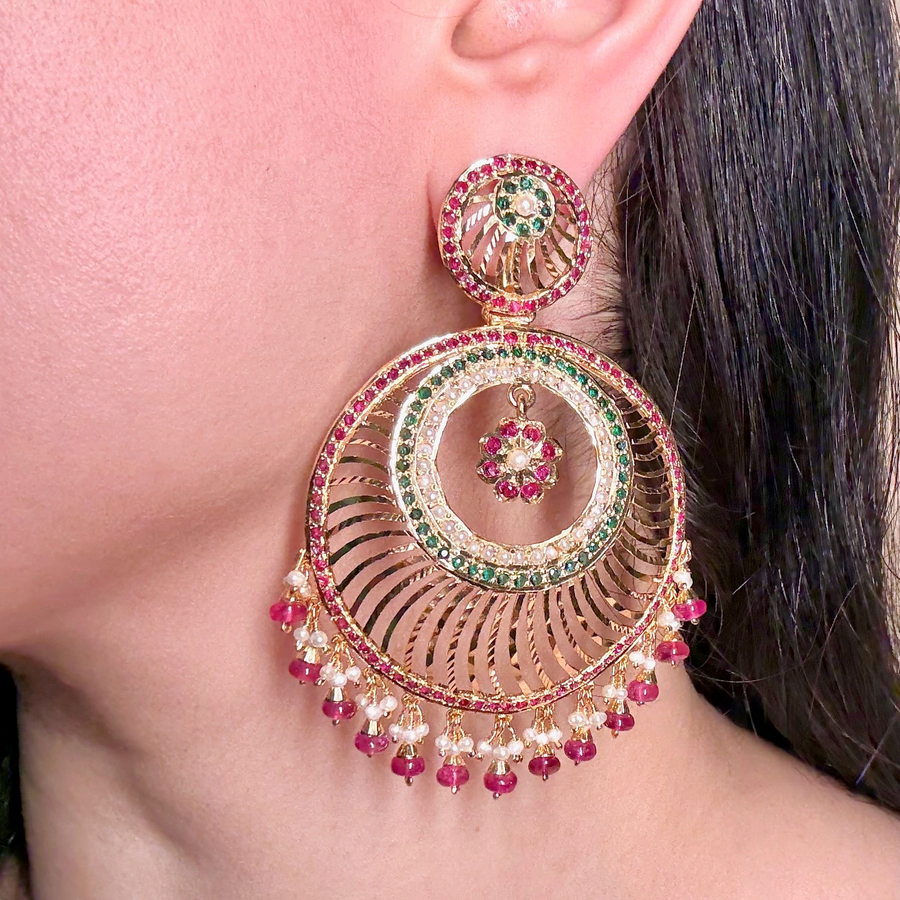 Big Jadau Chandbali Earrings | Gold Plated on Silver Base ER 609