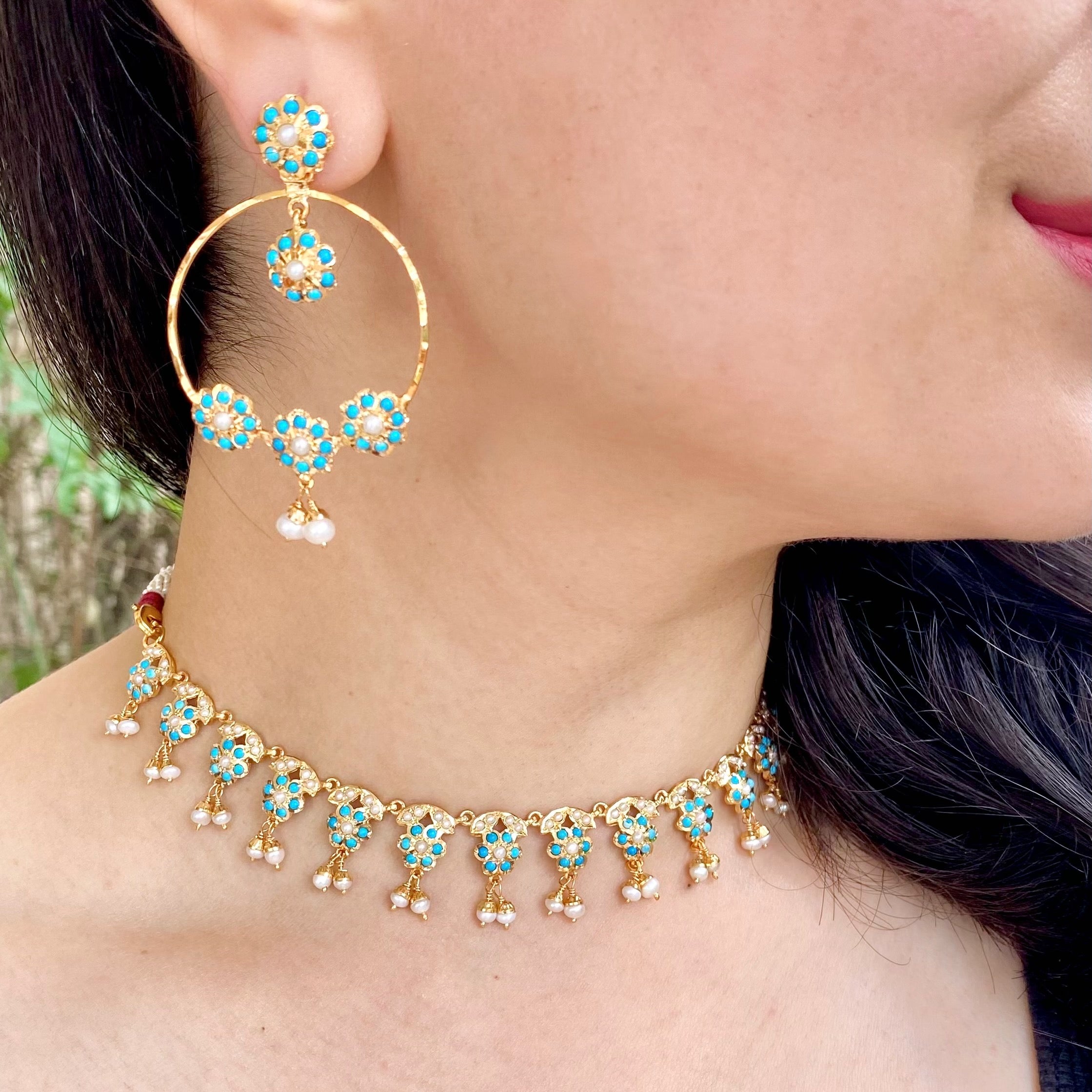 dainty pearl firoza necklace set