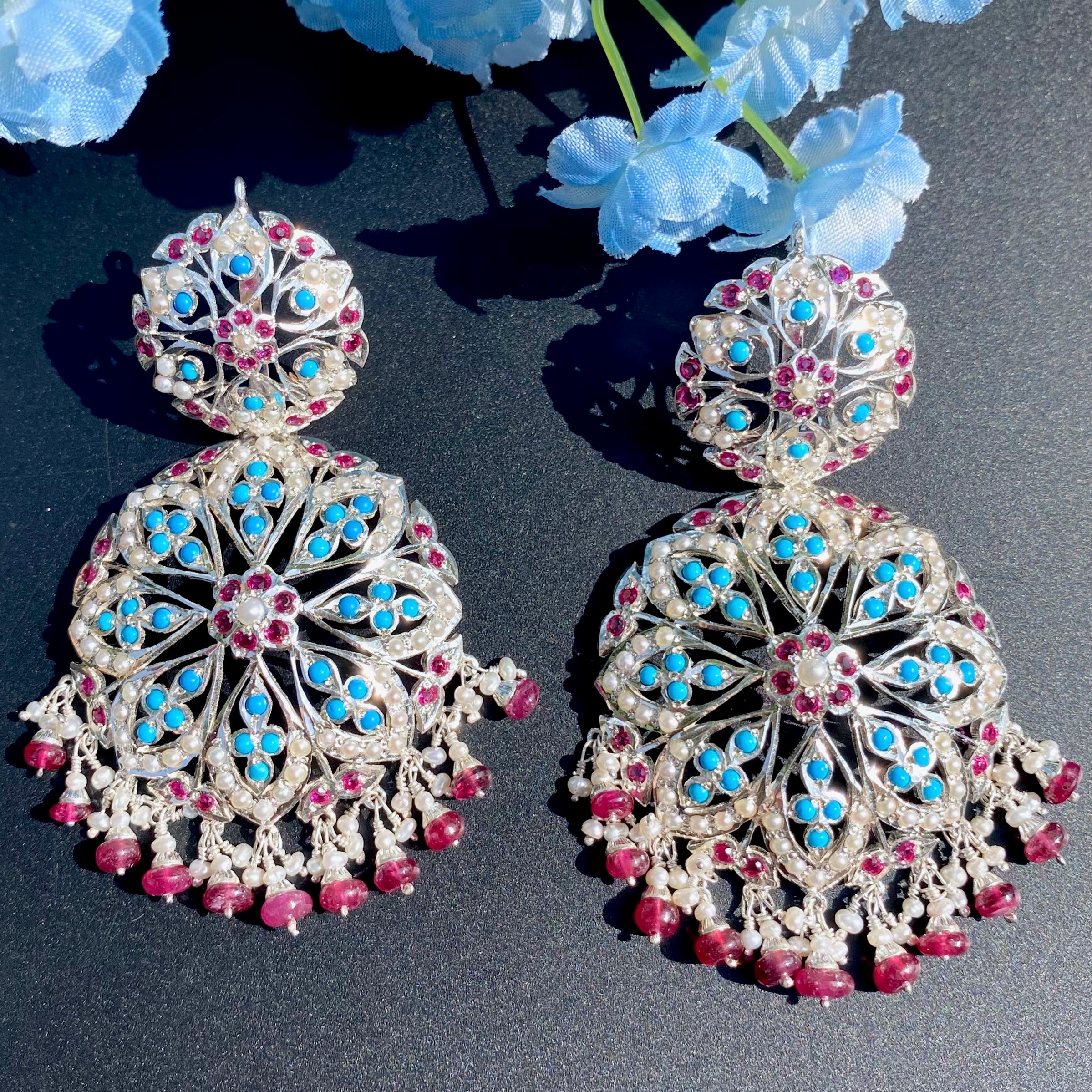 big silver stone earrings