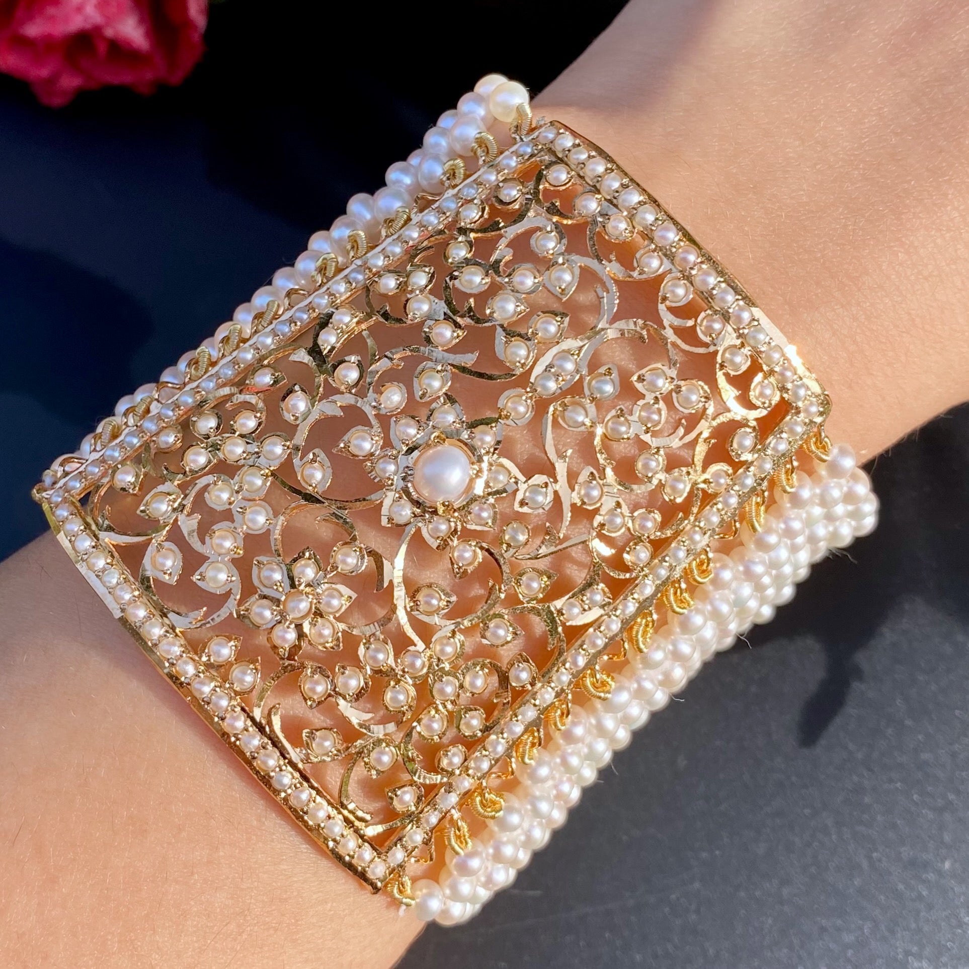 Indian Pearl Bracelet Punjabi Bahi Real Pearls Gold Plated