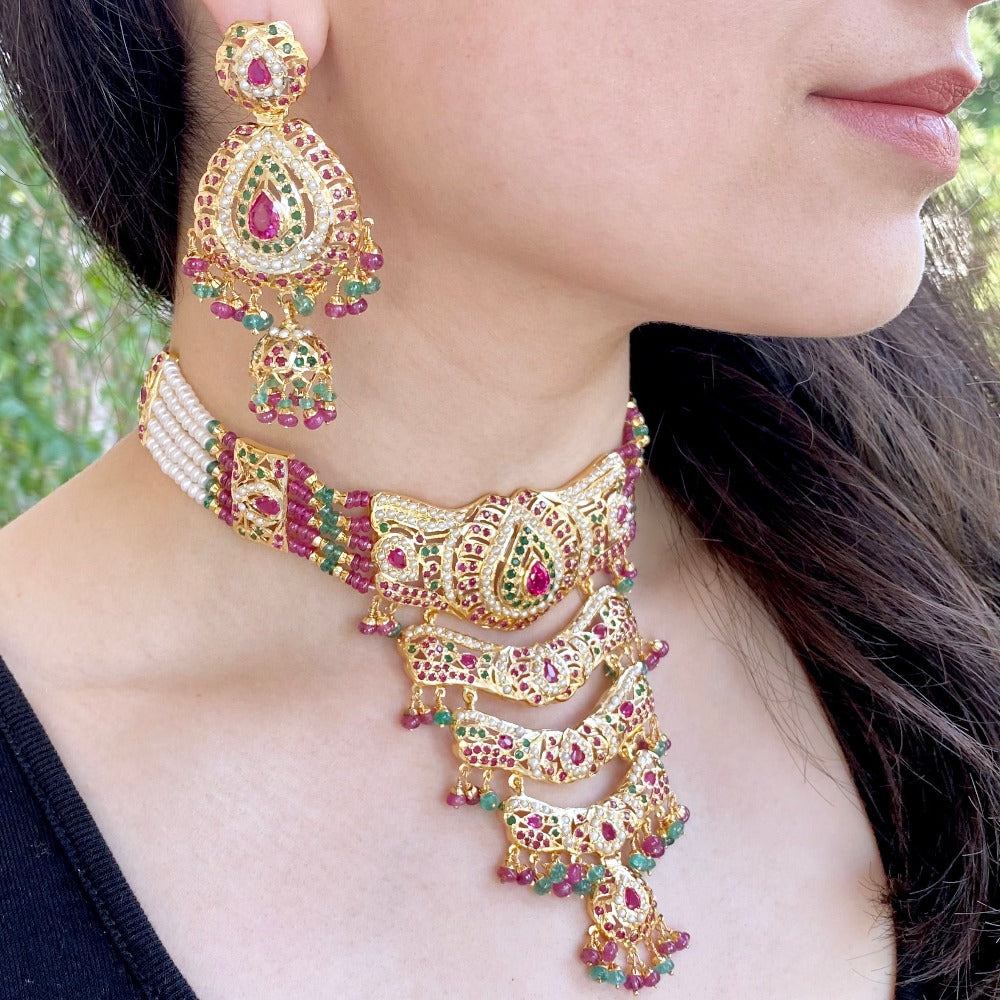 Gold Plated Choker Sets Online Necklace Set For Bridal Wear