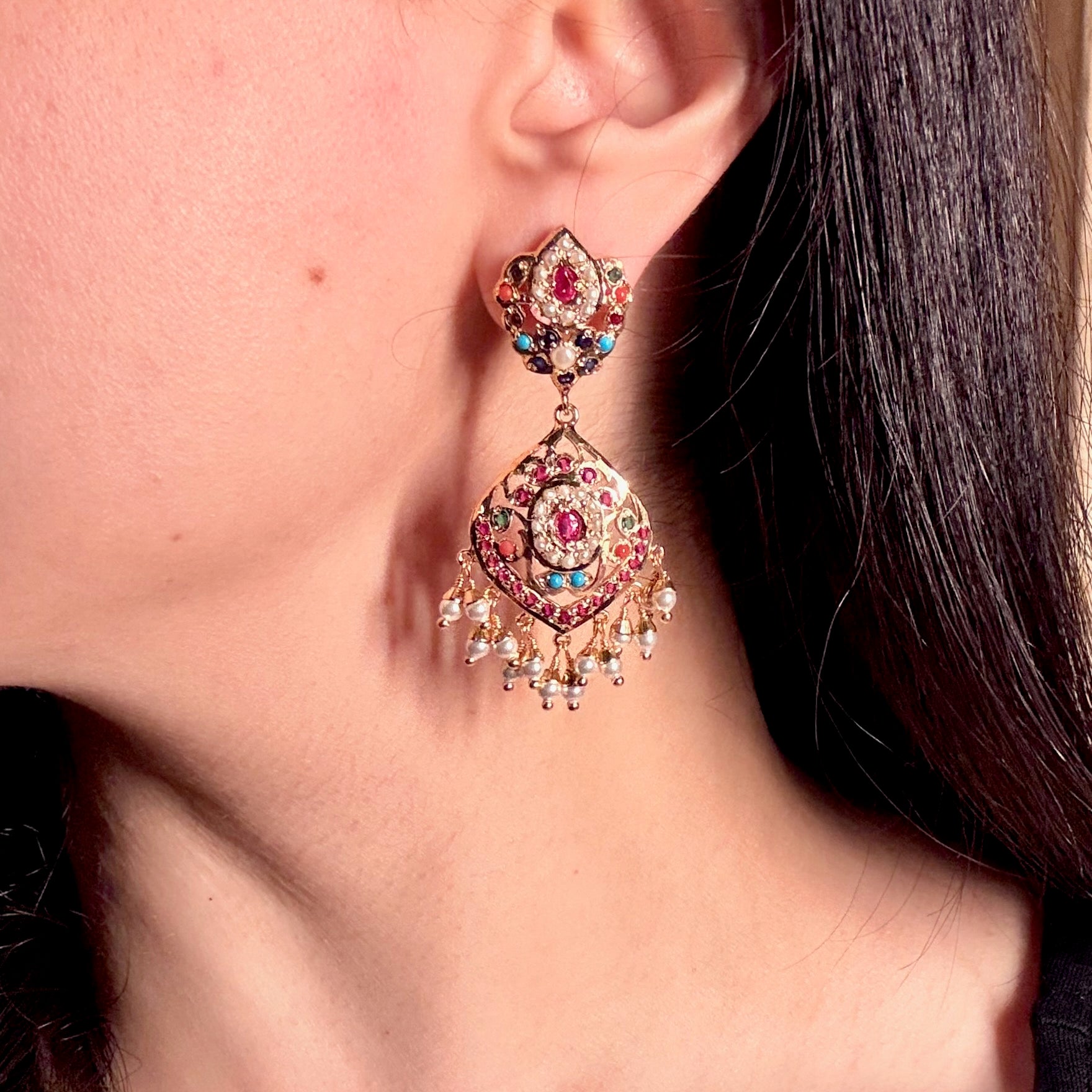 Gold Plated Navratna Earrings | Premium Fashion Jewelry BER 007