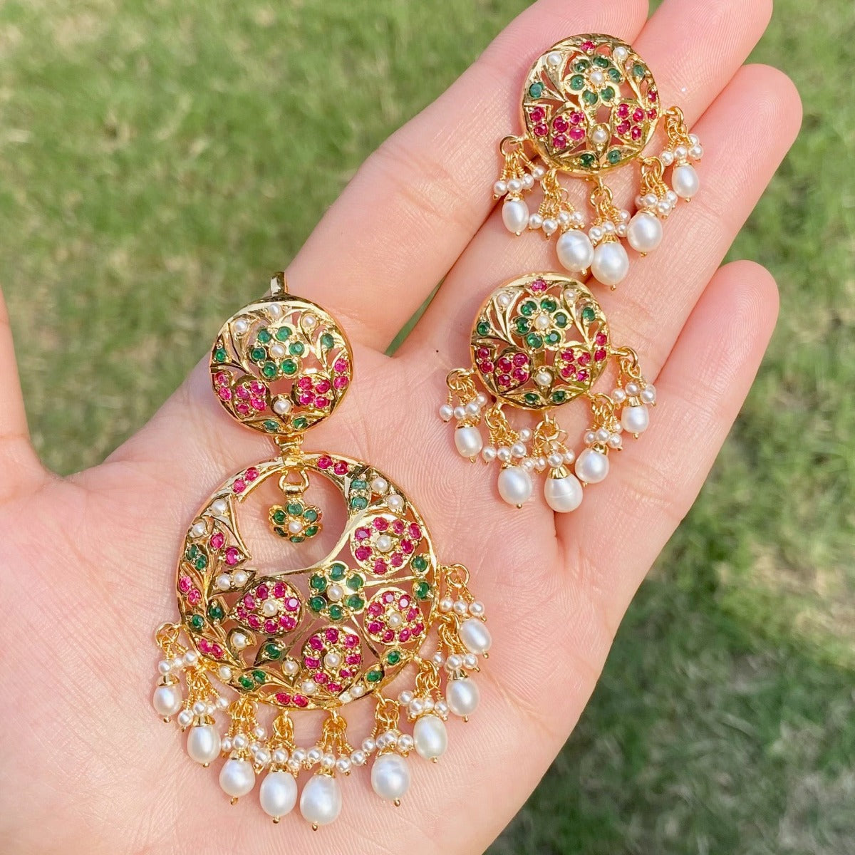 navratna pendant set in gold plated silver usa