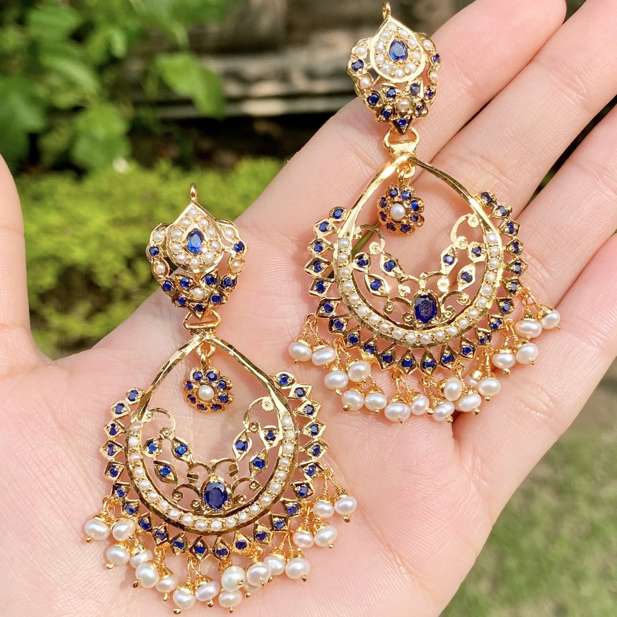 deep blue color chandbali earrings