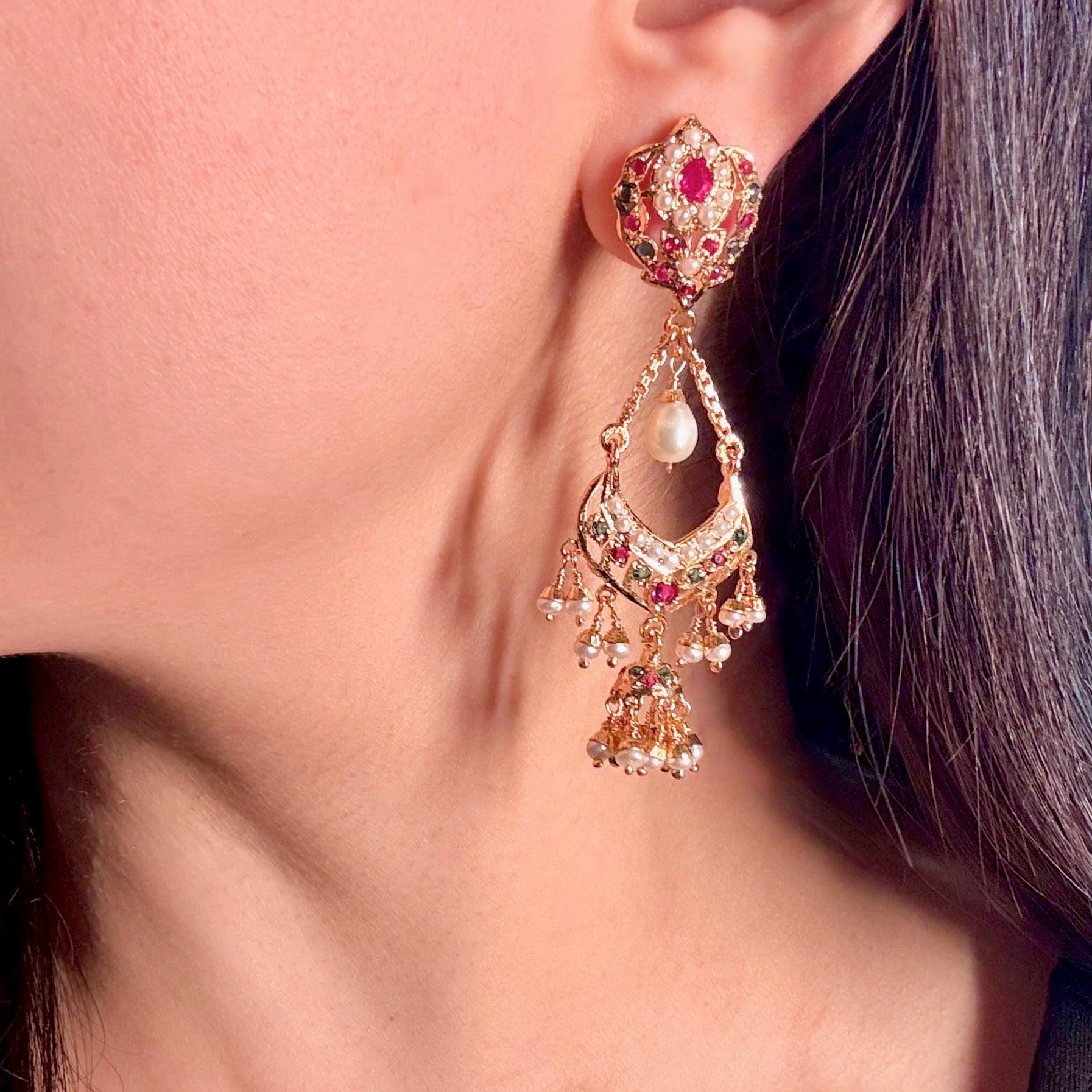 Cute Jadau Earrings for Girls | Gold Plated on Silver Base ER 627