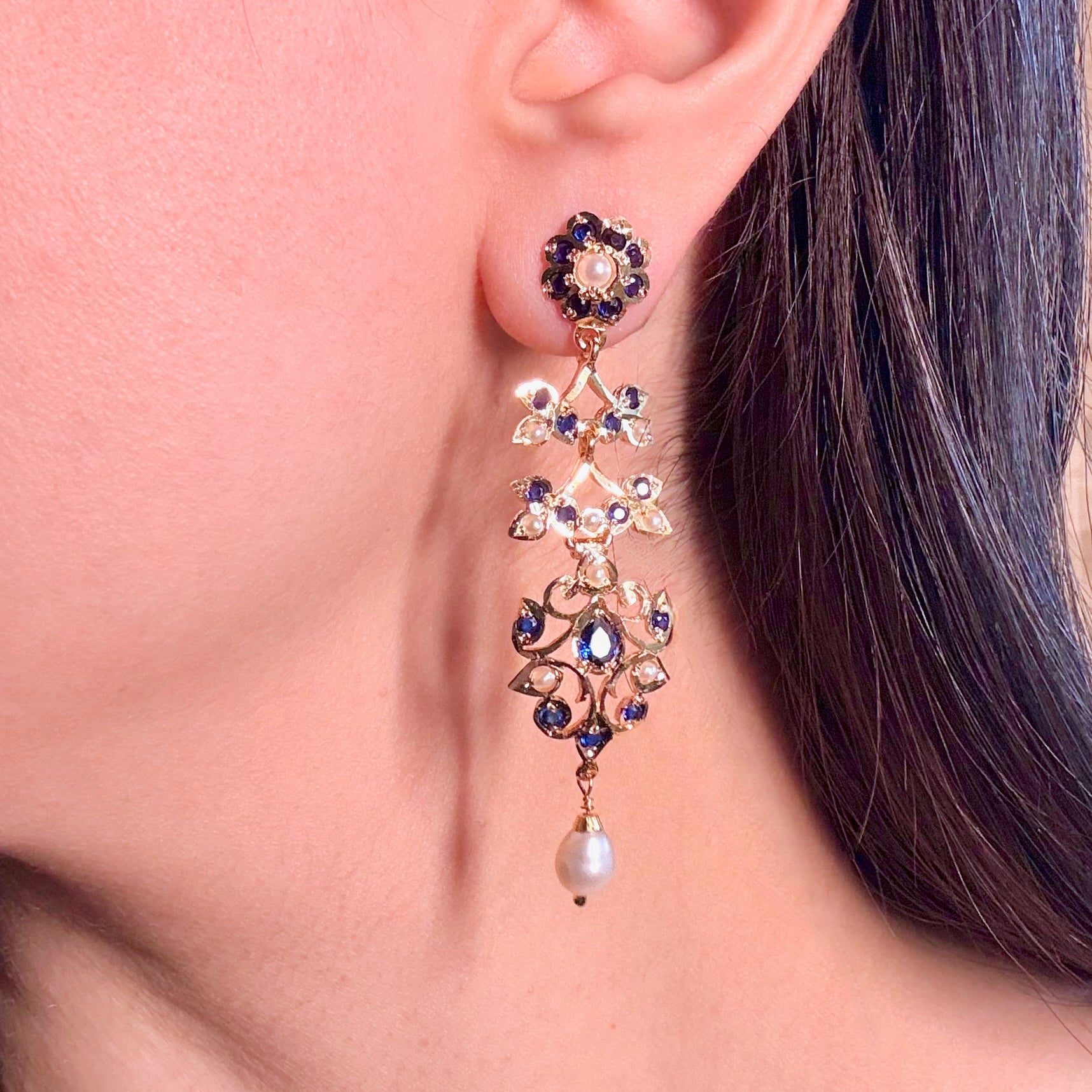 Long and Slender Jadau Earrings for Girls | Gold Plated on Silver ER 616