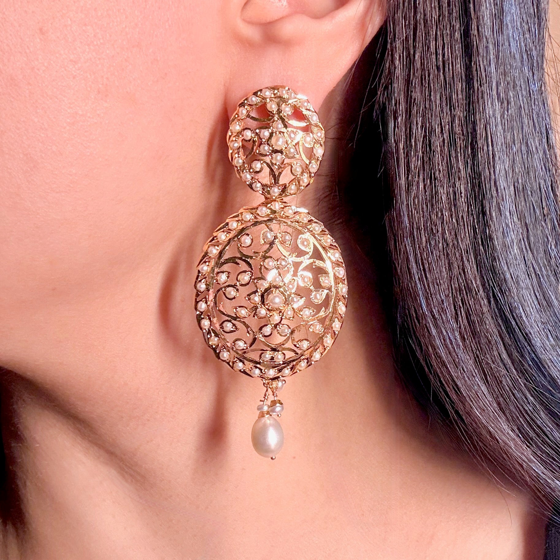 Antique Edwardian Styled Seed Pearl Earrings | Sterling Silver Base ER 613