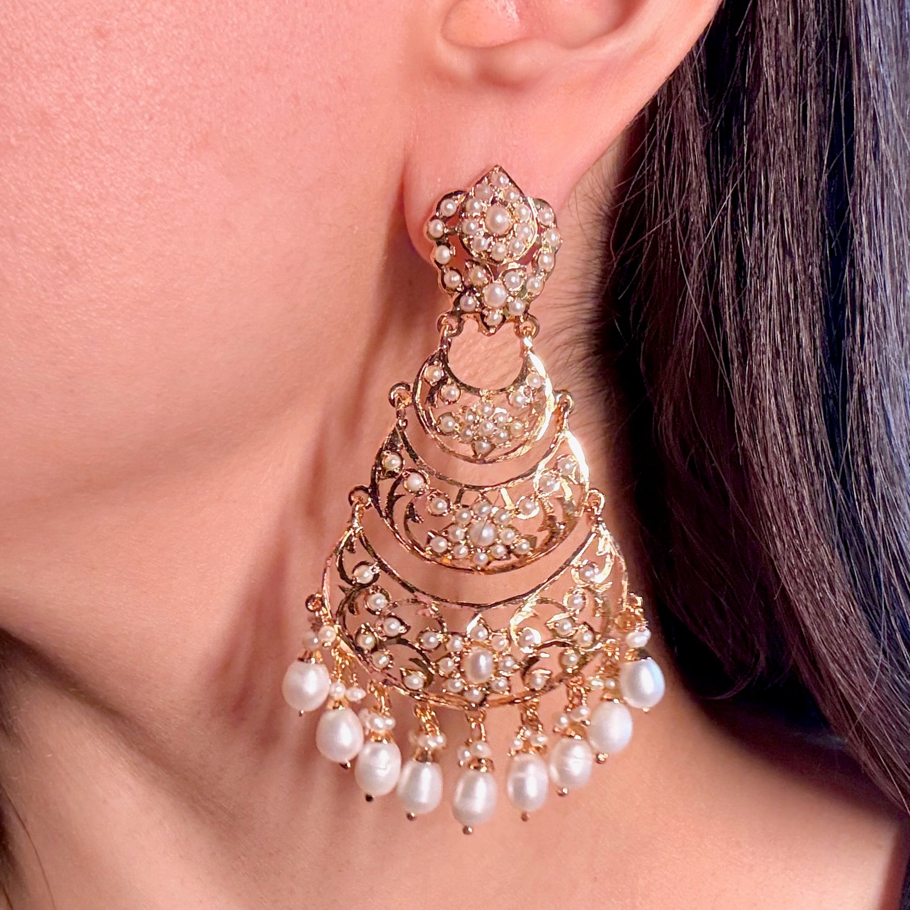 Multi Tier Pearl Earrings for Women | Authentic Freshwater Pearls on 925 Silver ER 626