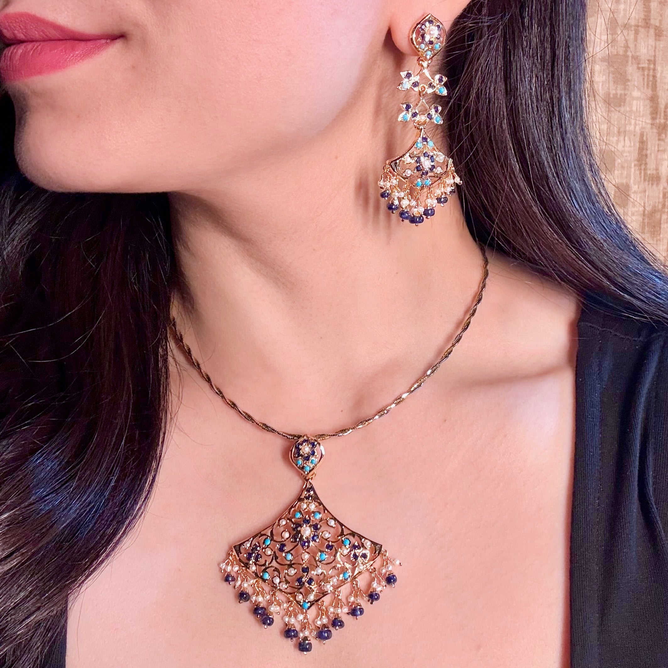 Indo Western Design Pendant Set | Premium Gold Plated Indian Silver Jewelry Online PS 131