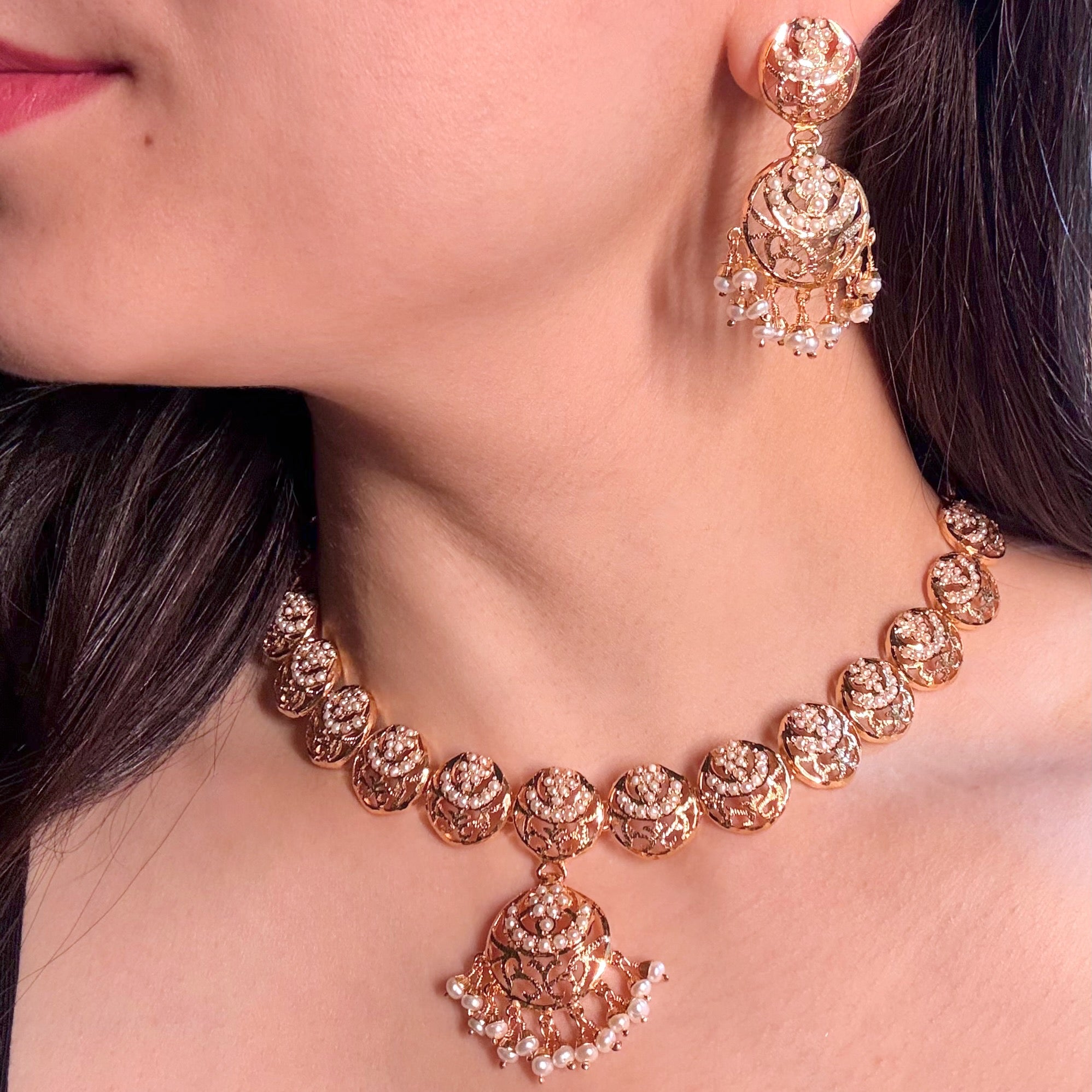 Delicate Pearl Necklace Set | Gold Plated on Sterling Silver Base NS 424