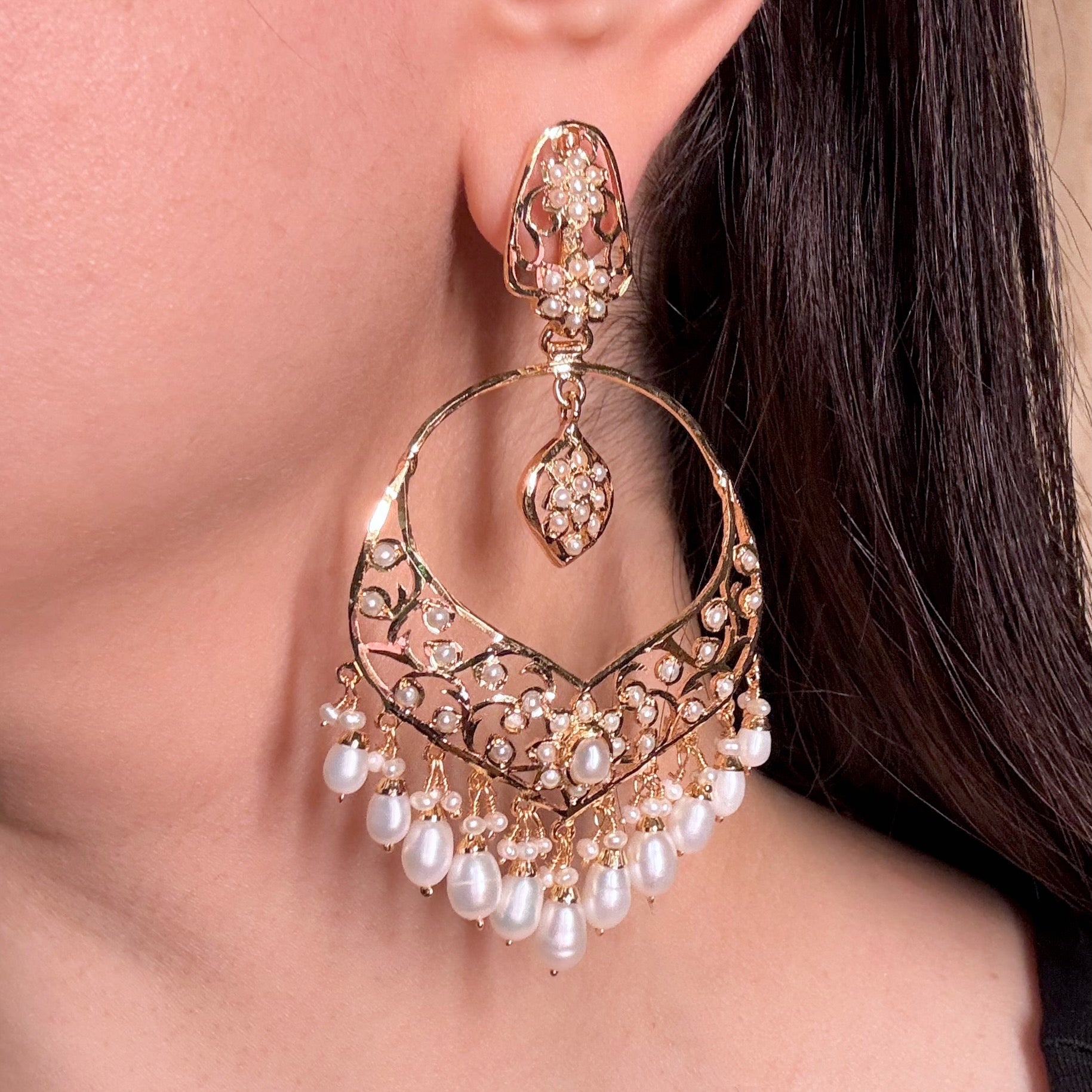 Opulent Pearl Chandbali Earrings | Gold Plated on Silver Base ER 634