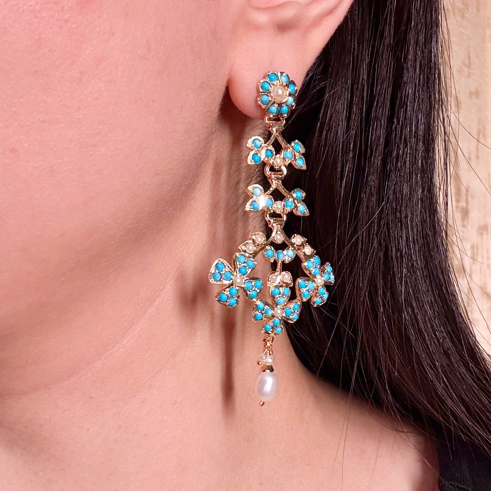 Modern Turquoise Danglers for Women | Gold Plated on Silver ER 633