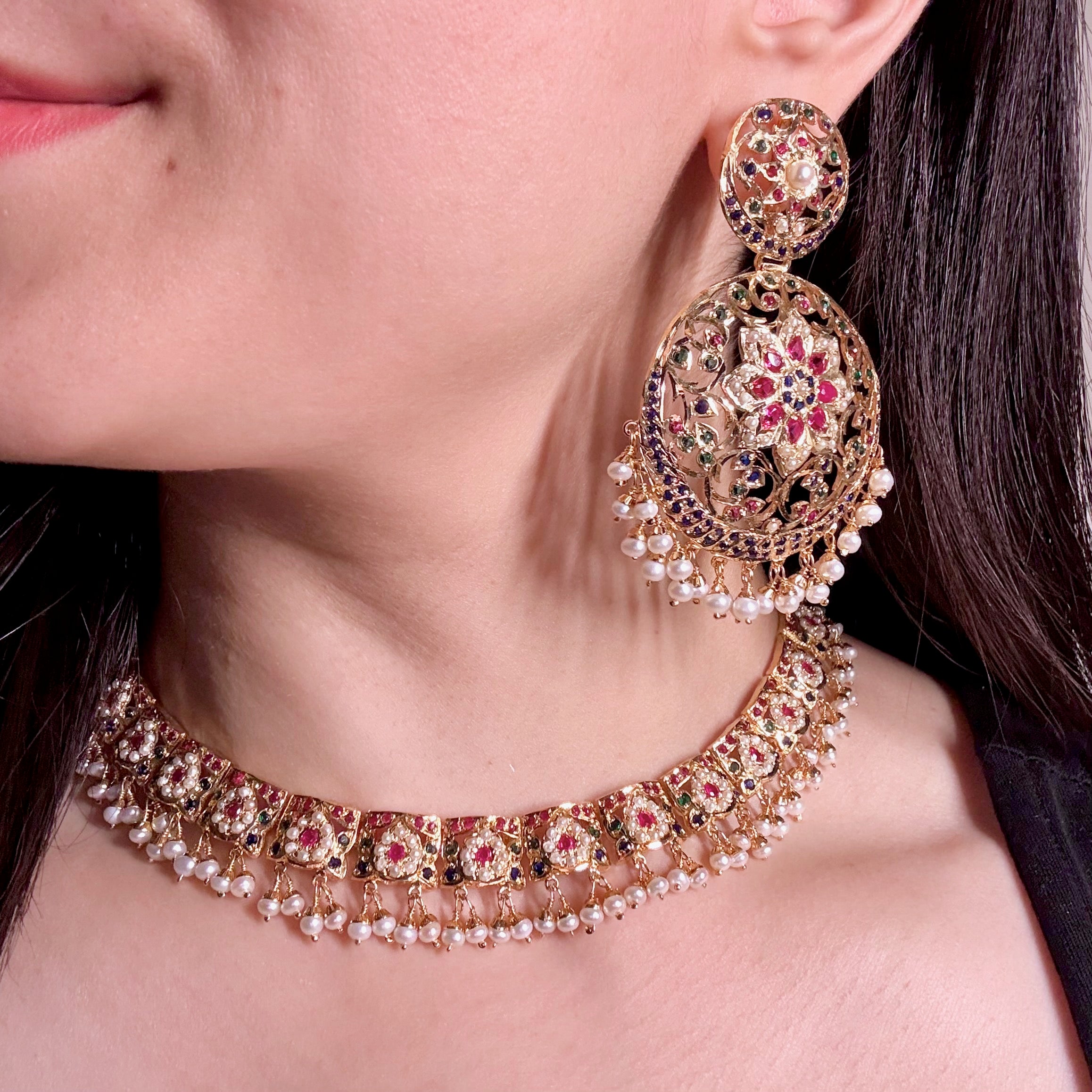 Elegant Jadau Set in Multicolor | Gold Plated Silver NS 431