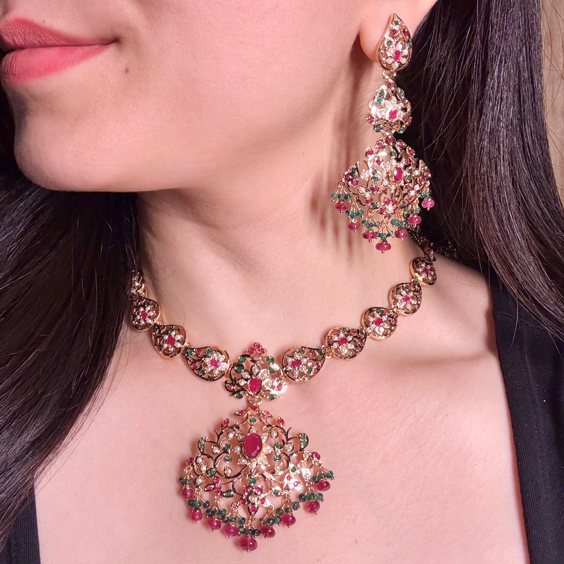 Classic Indian Necklace Set | Gold Plated on Silver NS 429