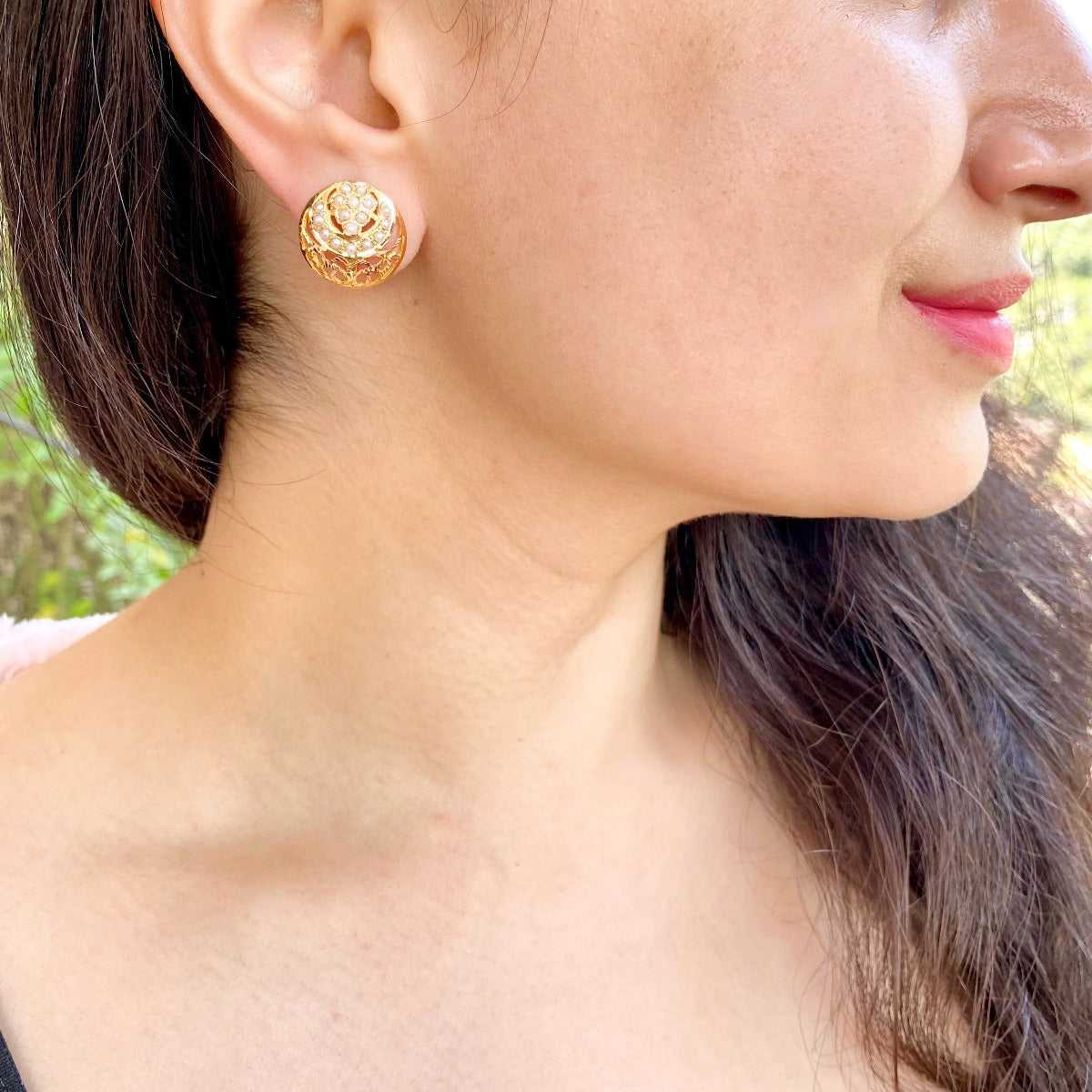 Delicate Pearl Studs | Lightweight Gold Earrings | Indian Jewelry