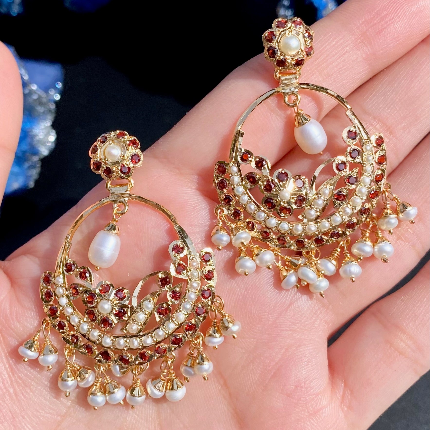 garnet necklace with chandbali earrings