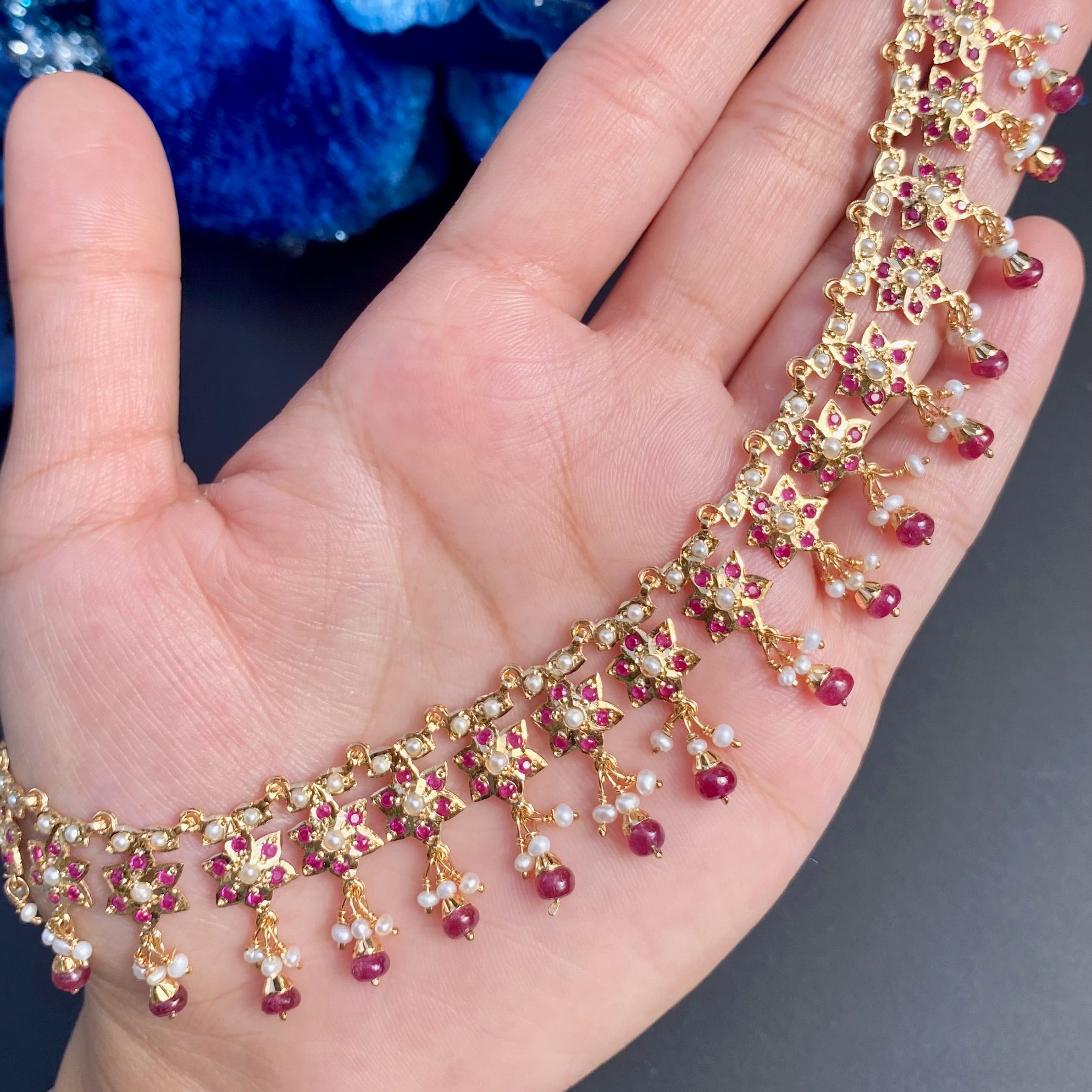 gold plated ruby necklace set
