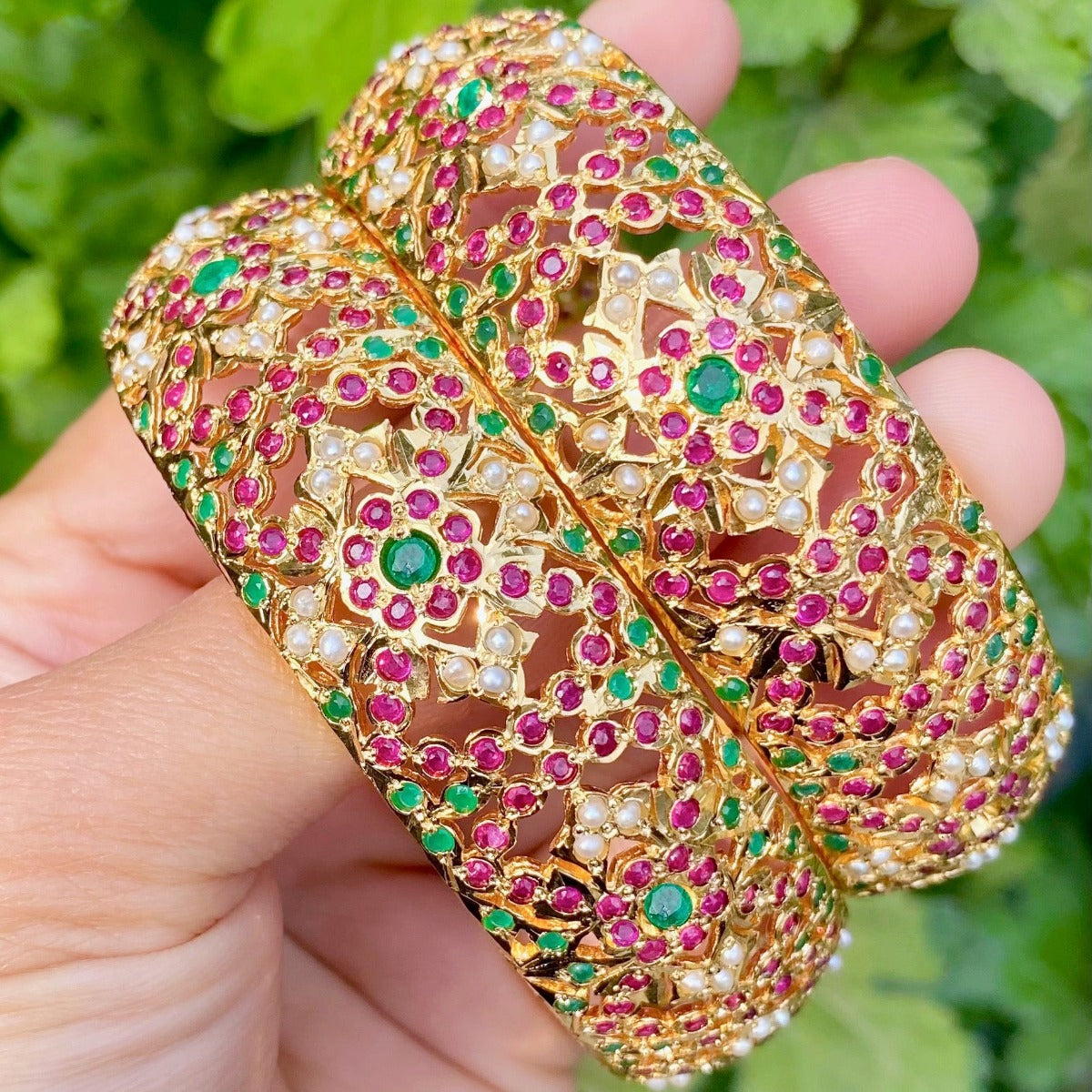 broad jadau kadas in gold plated silver