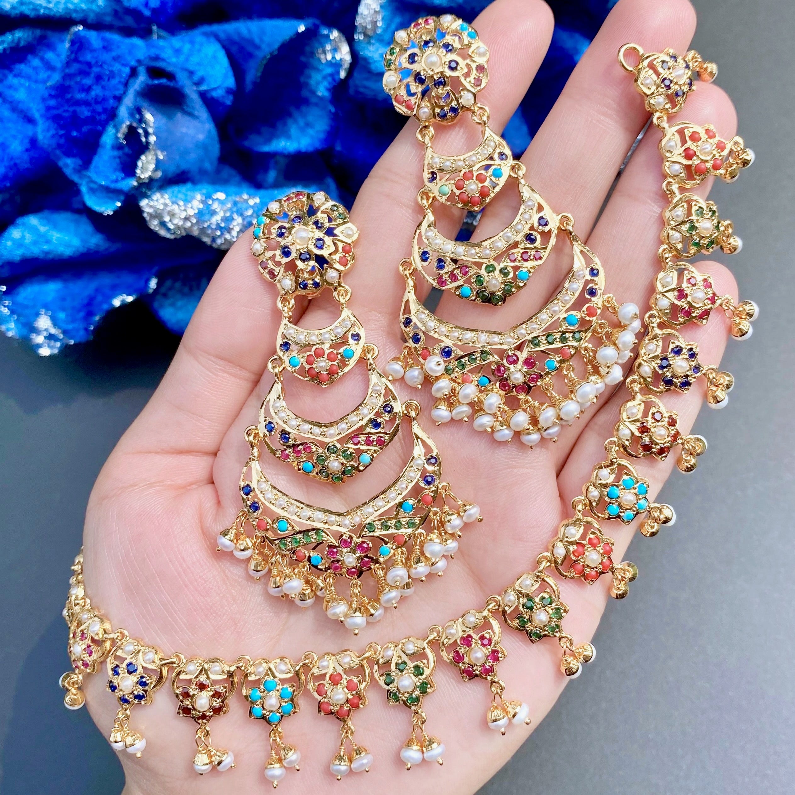 navratna necklace set gold plated